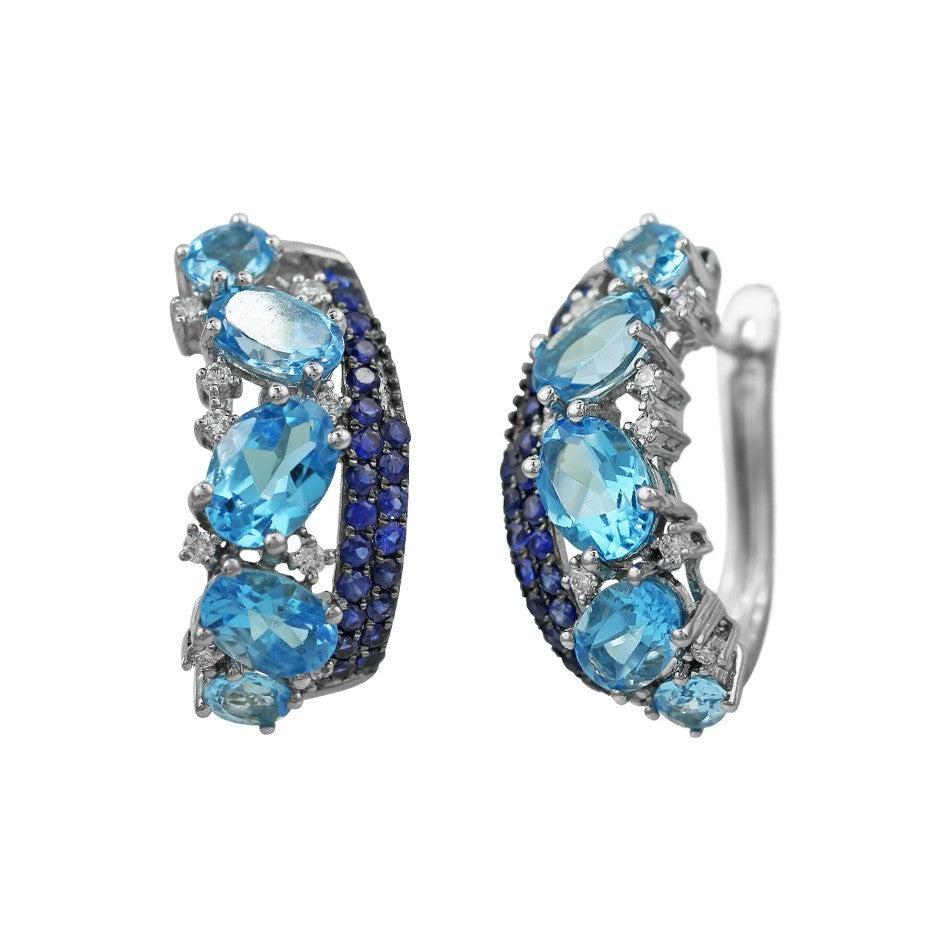 For Sale:  Impressive Blue Topaz Blue Sapphire White Diamond White Gold Statement Ring 5