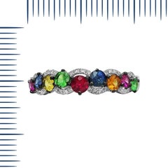 Impressive Blue Yellow Orange Sapphire Ruby Tsavorite Diamond White Gold Ring