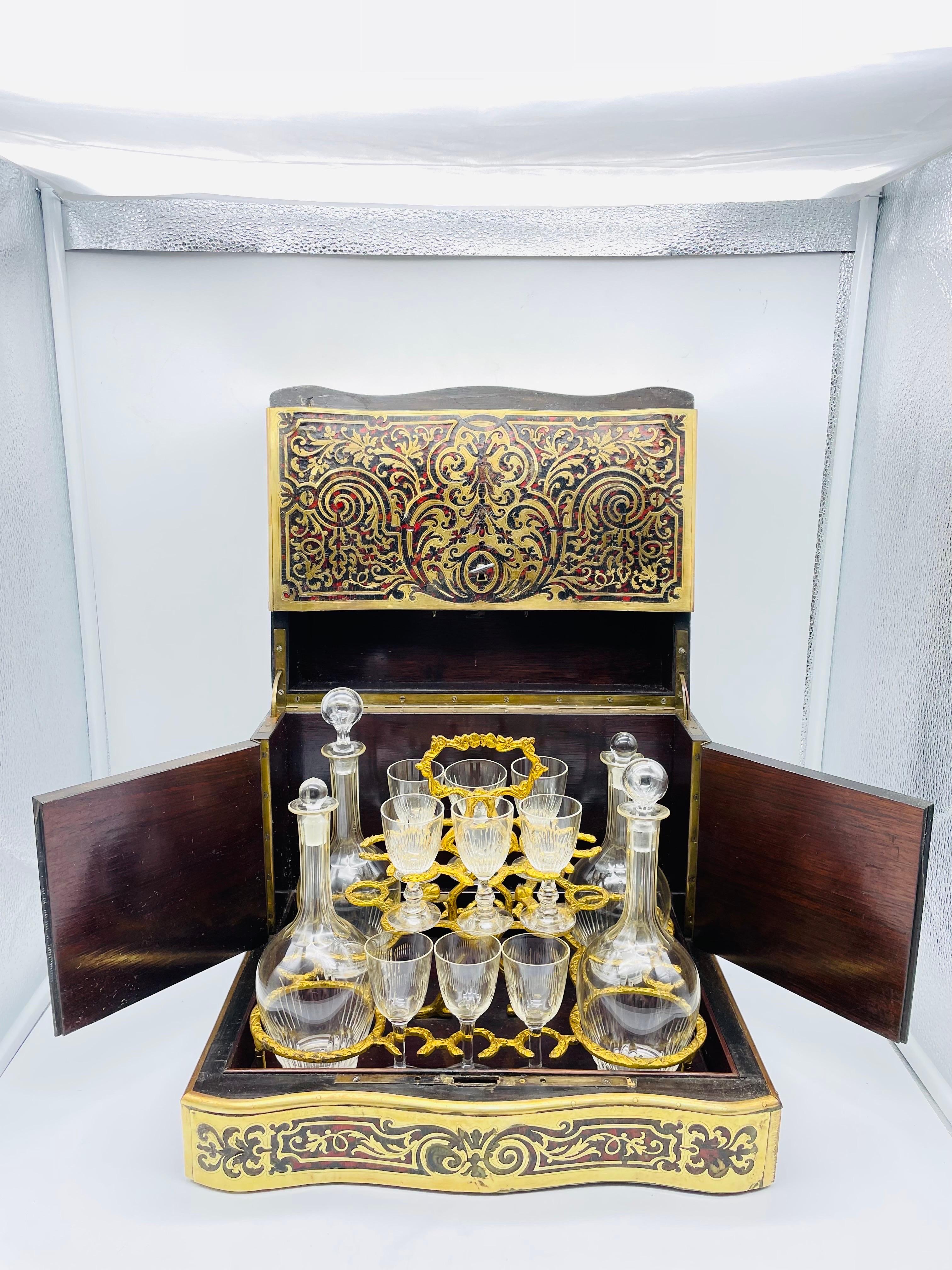 Impressive Boulle Napoleonic Tantalus Liquor Cabinet, 19th Century For Sale 4