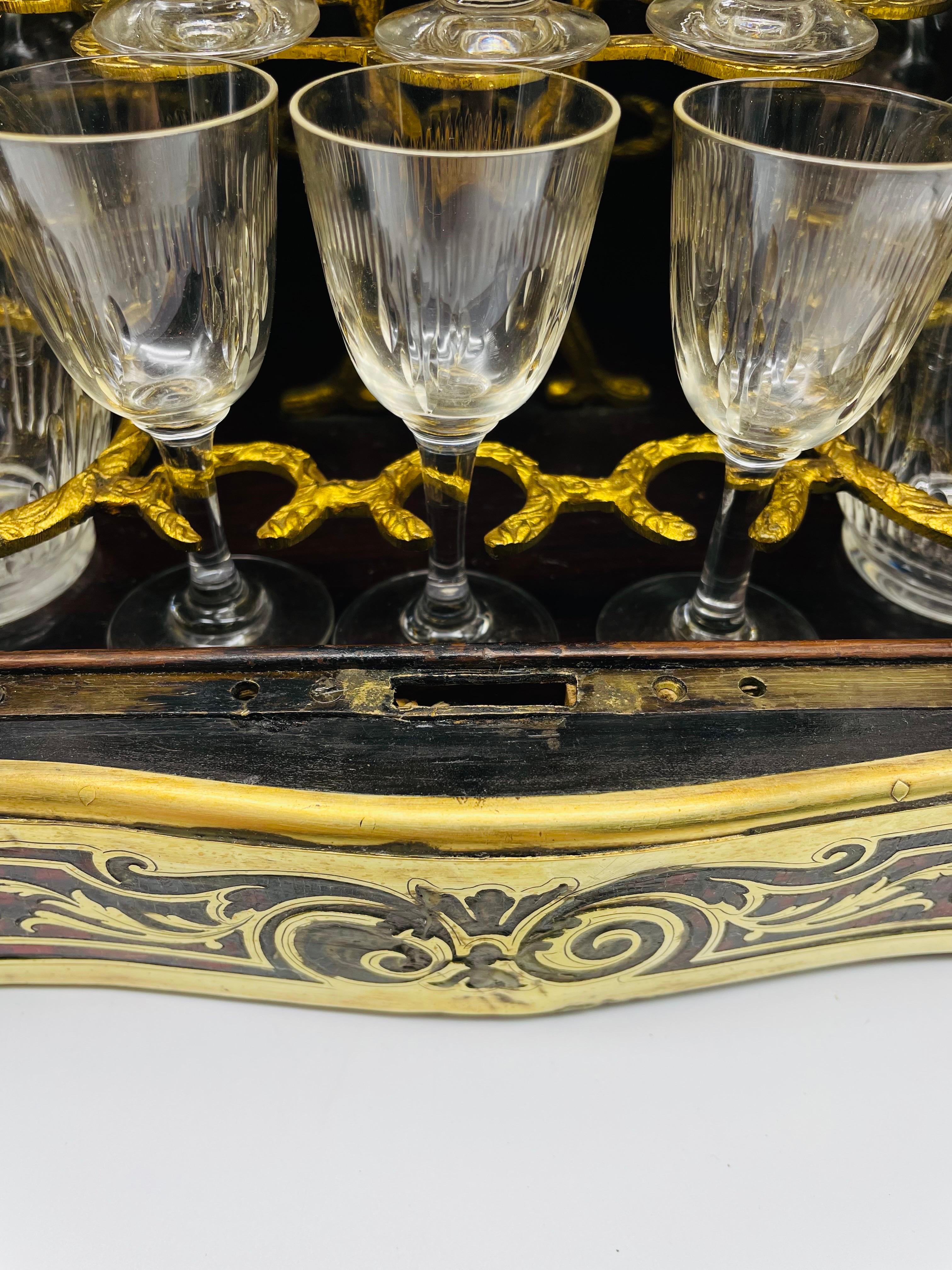 French Impressive Boulle Napoleonic Tantalus Liquor Cabinet, 19th Century For Sale