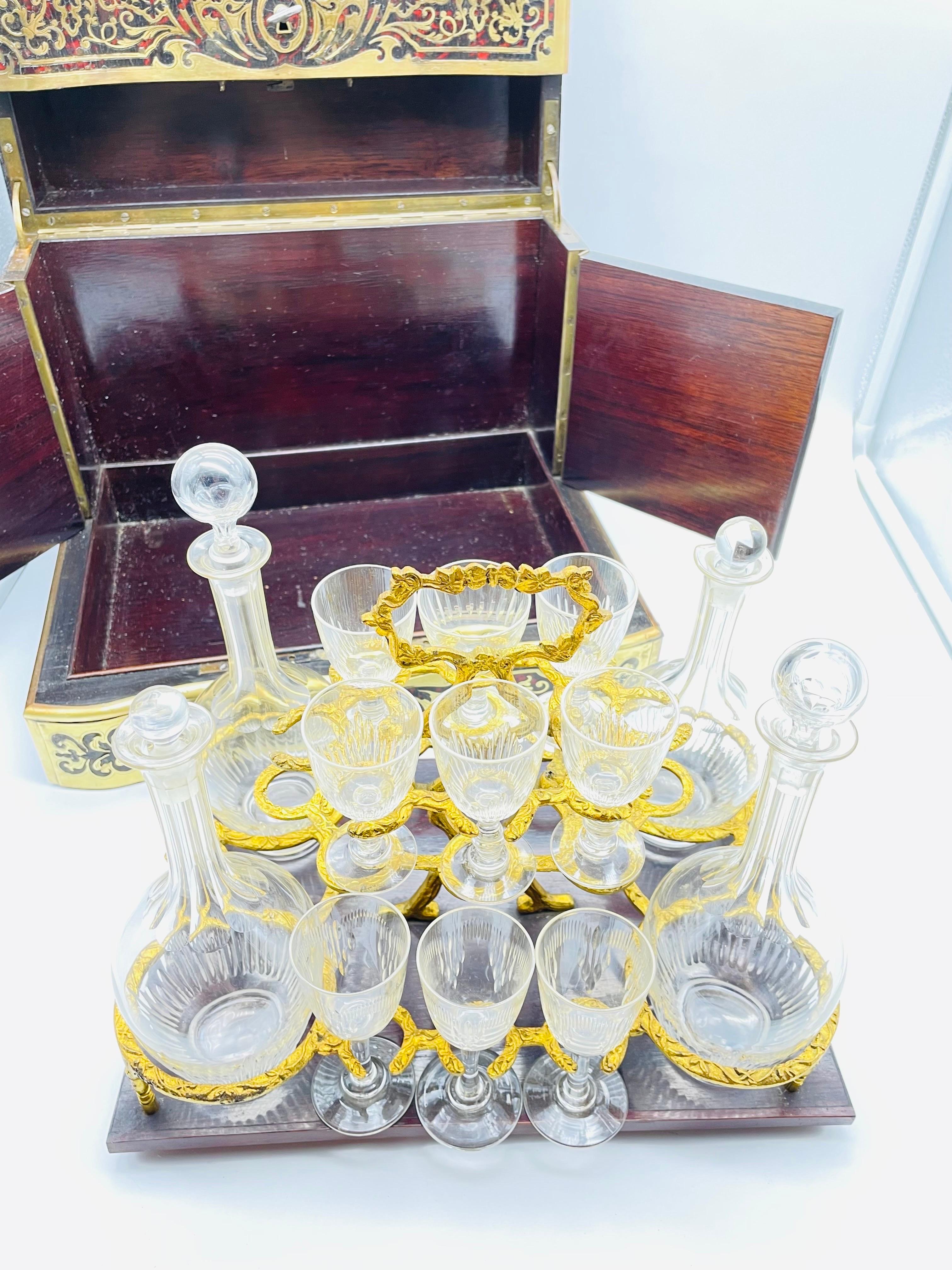 Late 19th Century Impressive Boulle Napoleonic Tantalus Liquor Cabinet, 19th Century For Sale