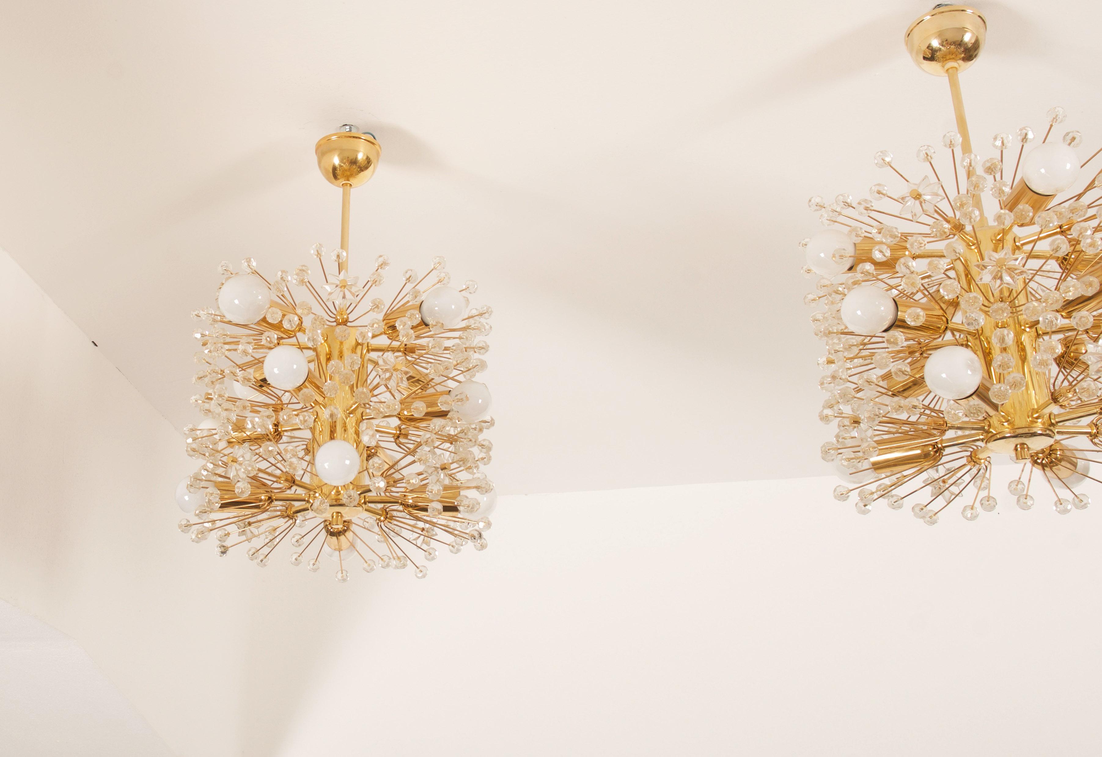 Austrian Impressive Brass and Glass Chandelier Designed by Emil Stejnar For Sale
