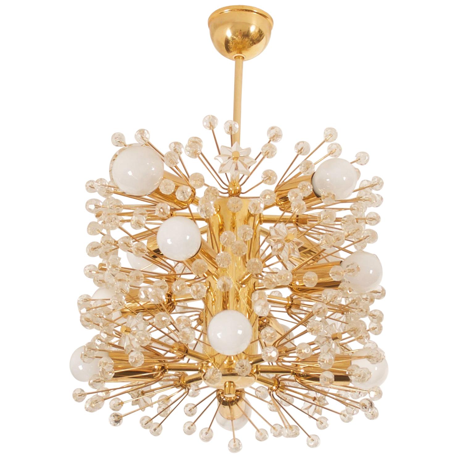 Impressive Brass and Glass Chandelier Designed by Emil Stejnar For Sale