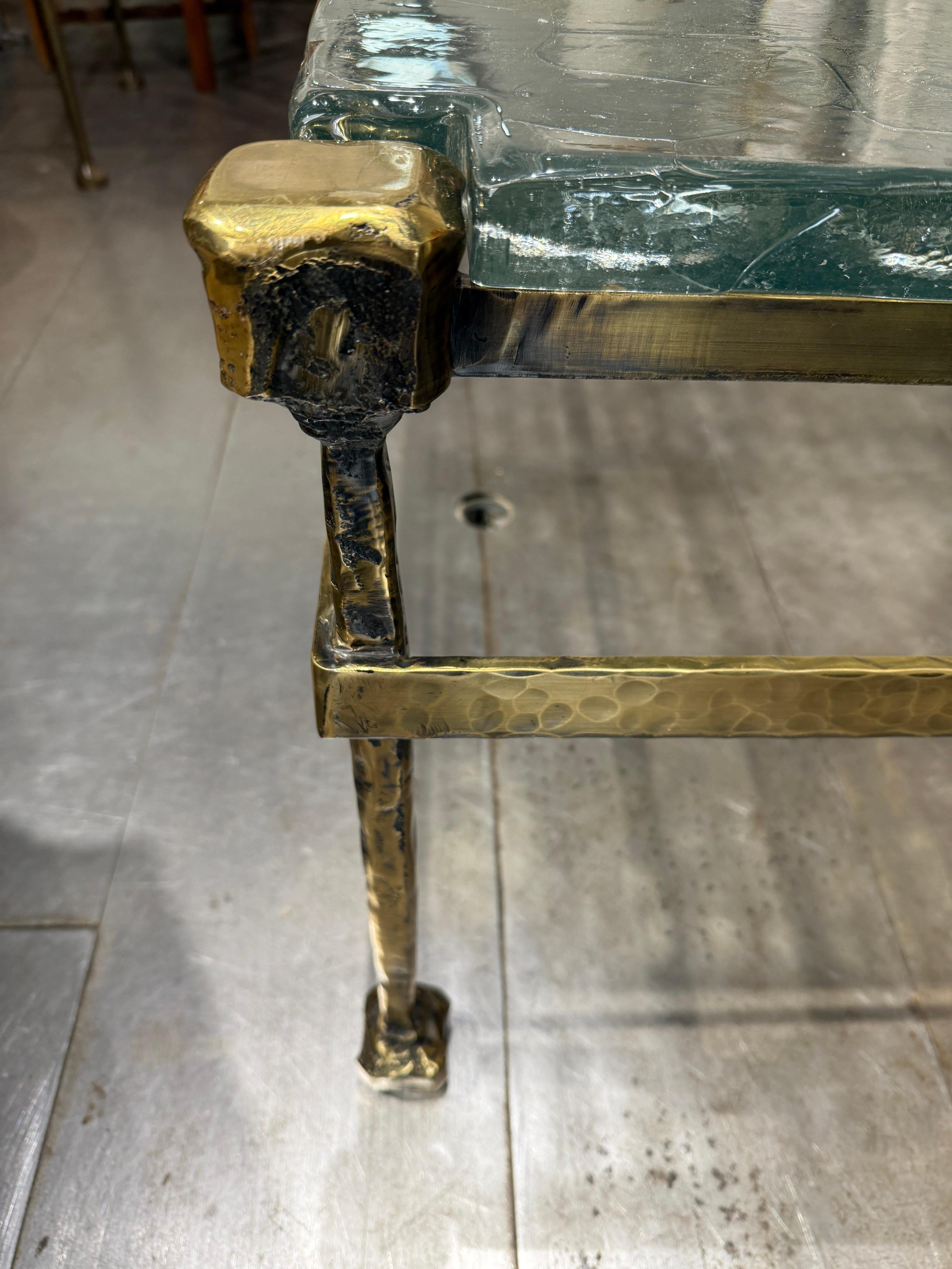 Bronze Impressive bronze and glass top coffee table circa 1980 Germany For Sale
