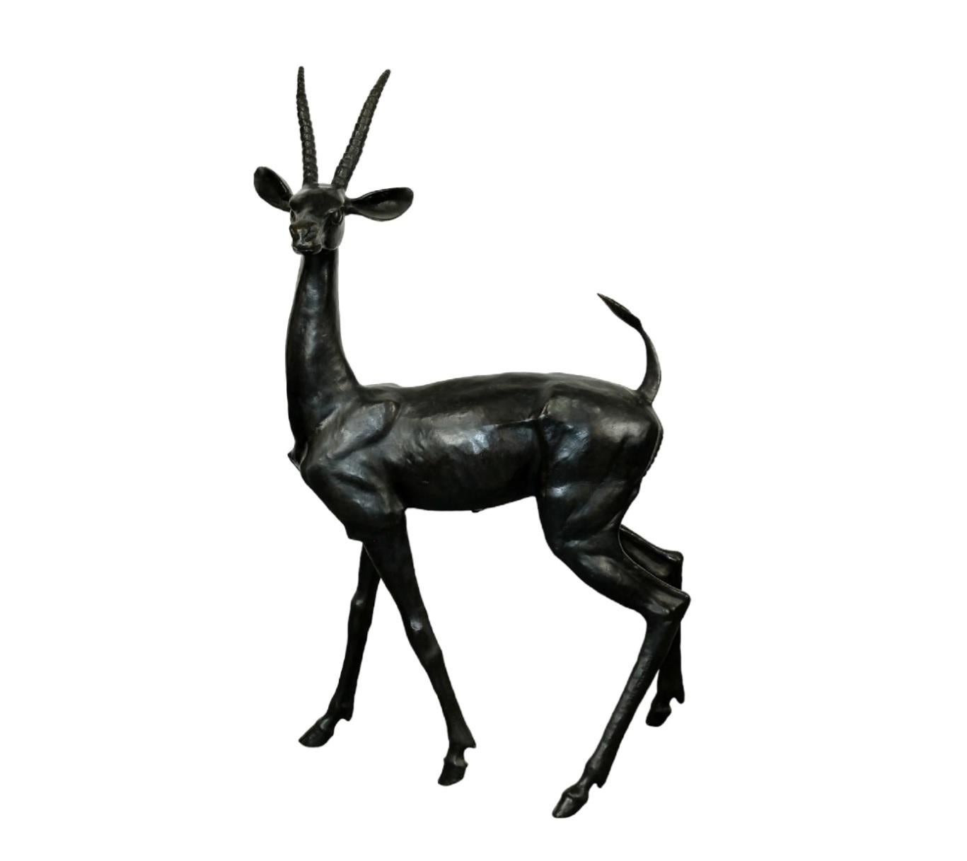 Impressive gazelle sculpture in blackened bronze by American artist Max Turner (b. 1925), signed and dated 1976 on leg. Stands nearly 5' tall. 