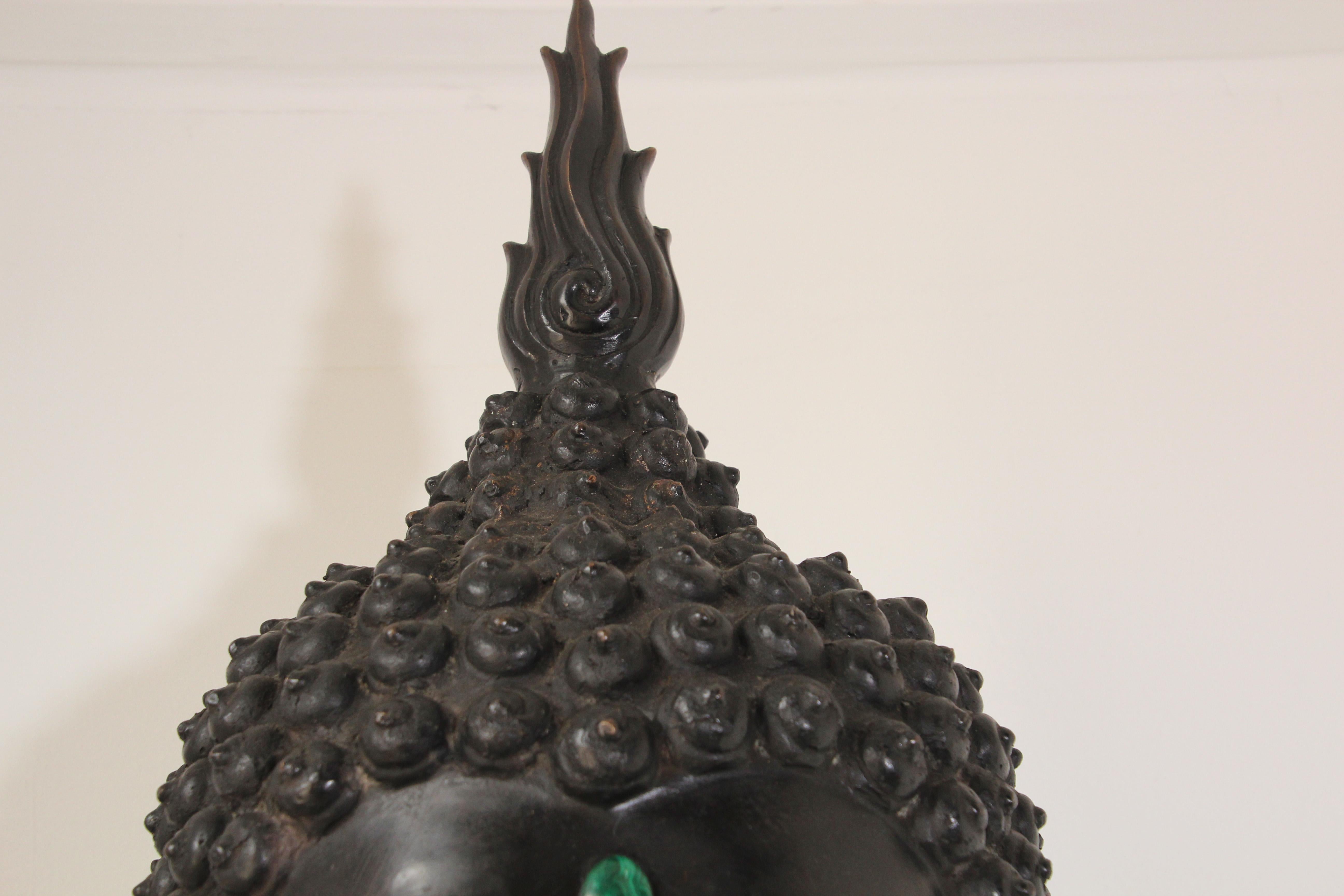 Impressive Bronze Head of Buddha on Pedestal For Sale 5