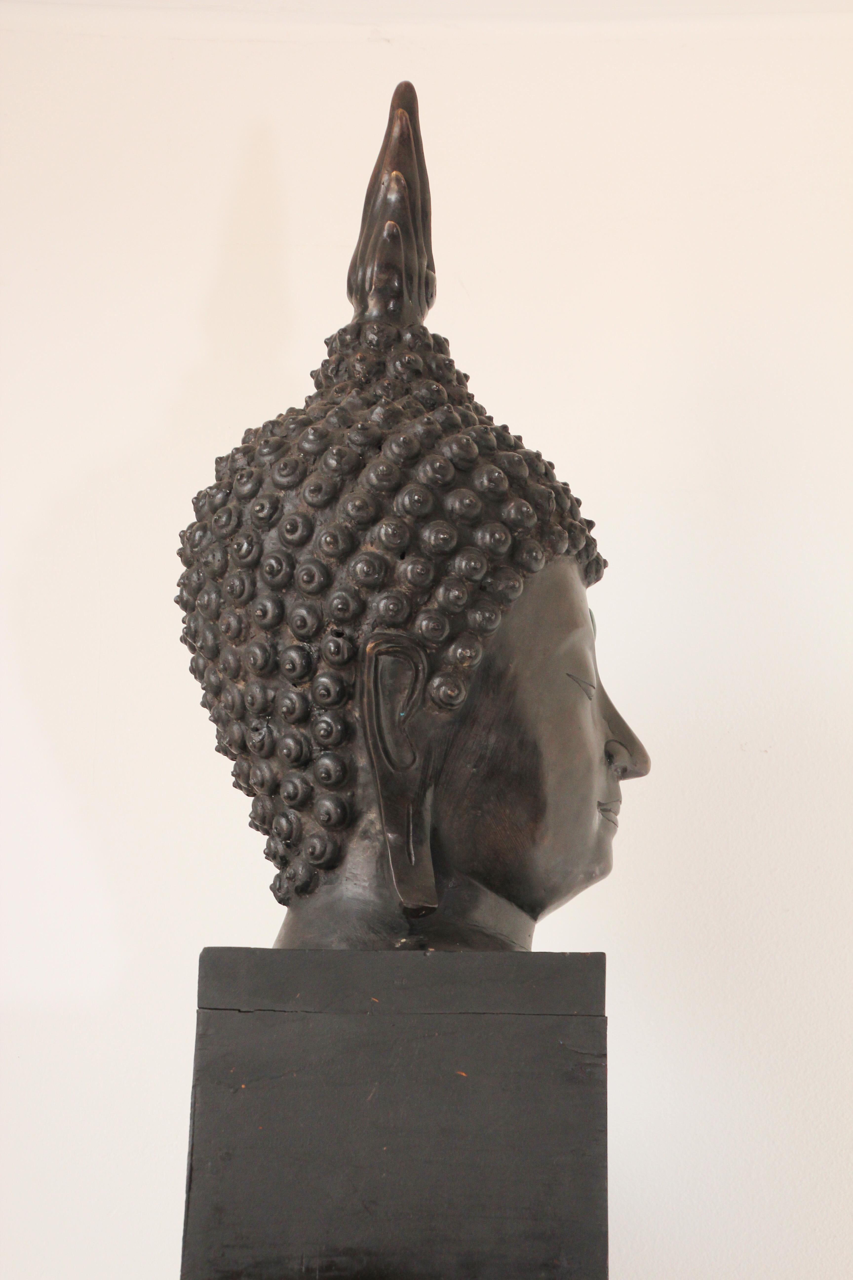 Tibetan Impressive Bronze Head of Buddha on Pedestal For Sale
