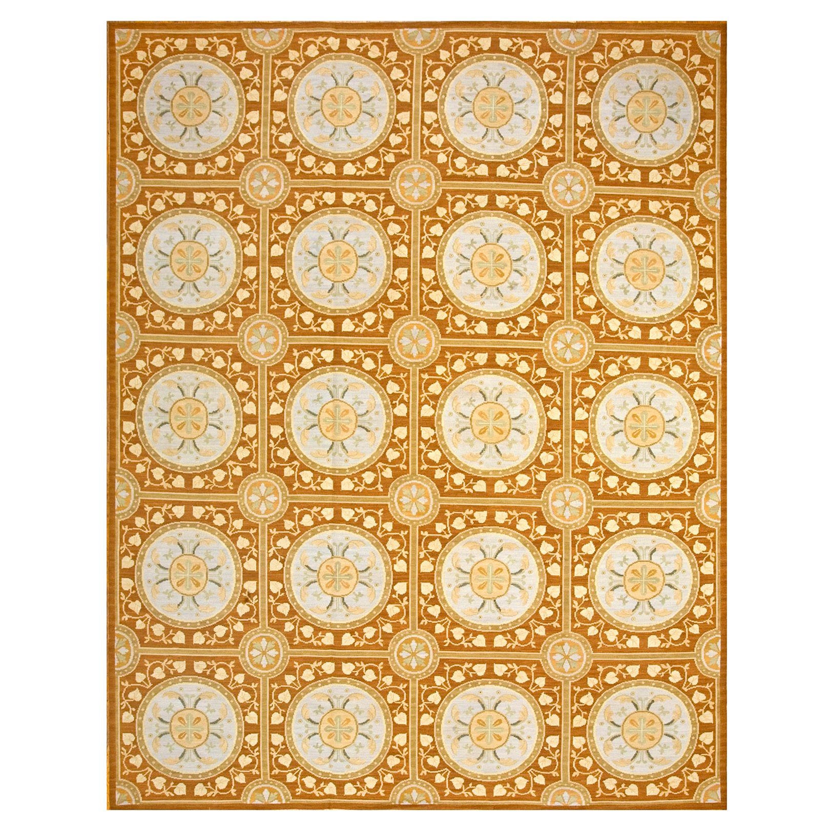 Impressive Brown Color Contemporary Handwoven Wool Needlepoint Flat Weave Rug