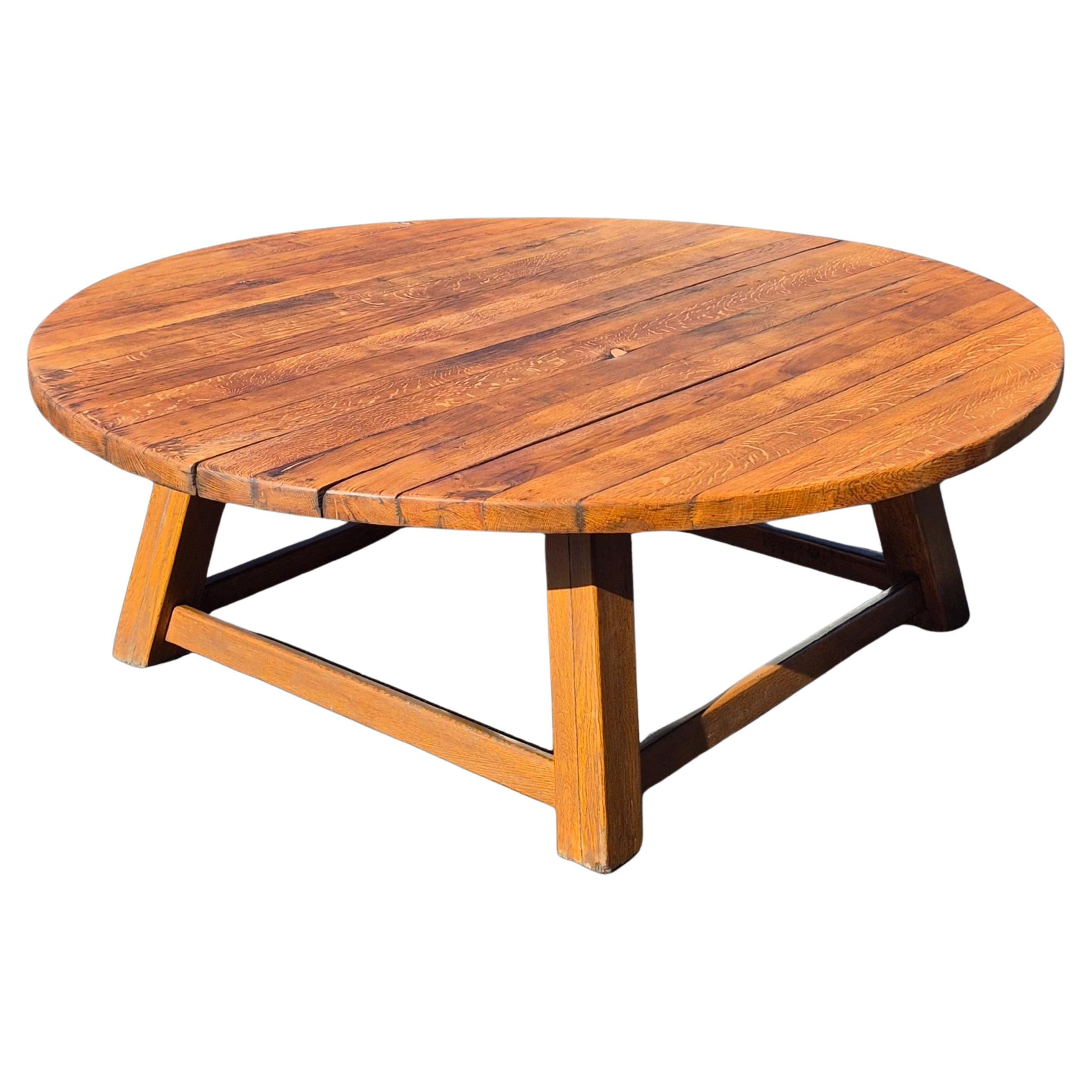 Impressive brutalist round oak dining table, Netherlands 1960s For Sale