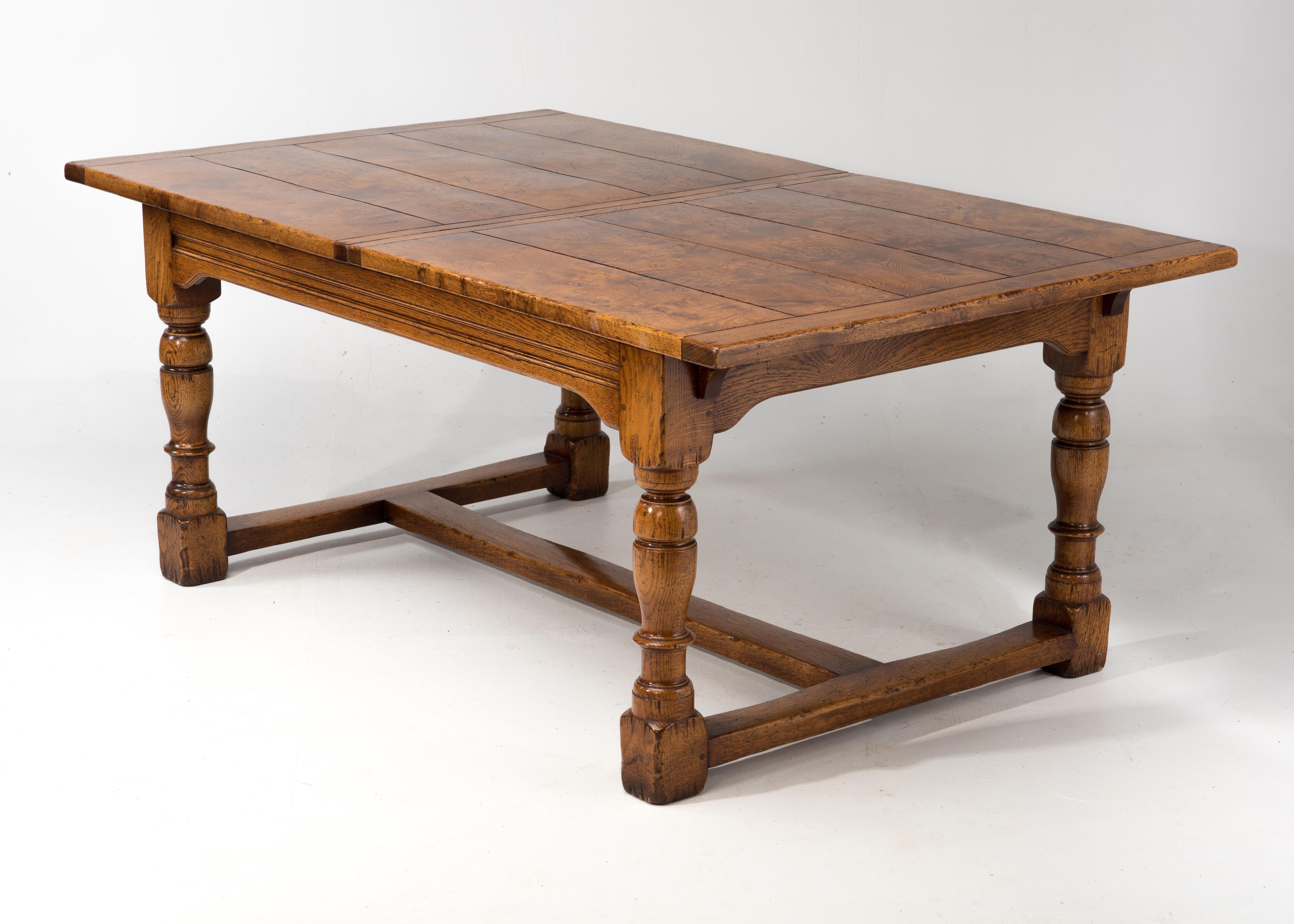 Impressive Beautifully Crafted Burled Walnut Refectory Dining Table In Excellent Condition In Hopewell, NJ