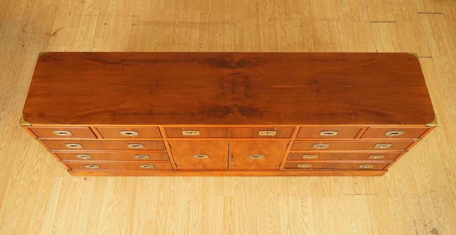 Impressive Burr Yew Wood & Brass Military Campaign Sideboard Chest of Drawers 2