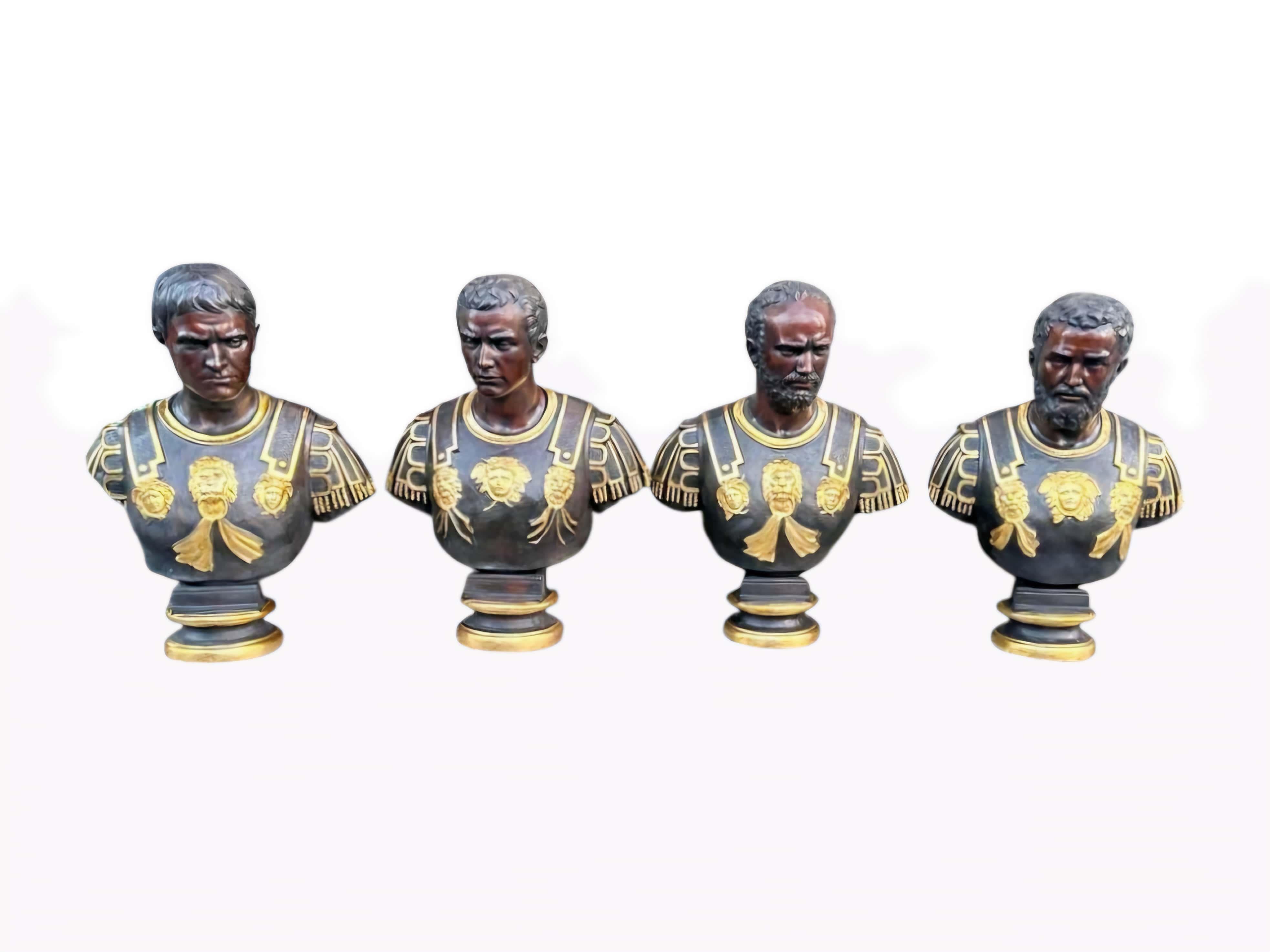 Impressive Busts of Four Roman Emperors - Patinated and Gilded Bronze en venta 5