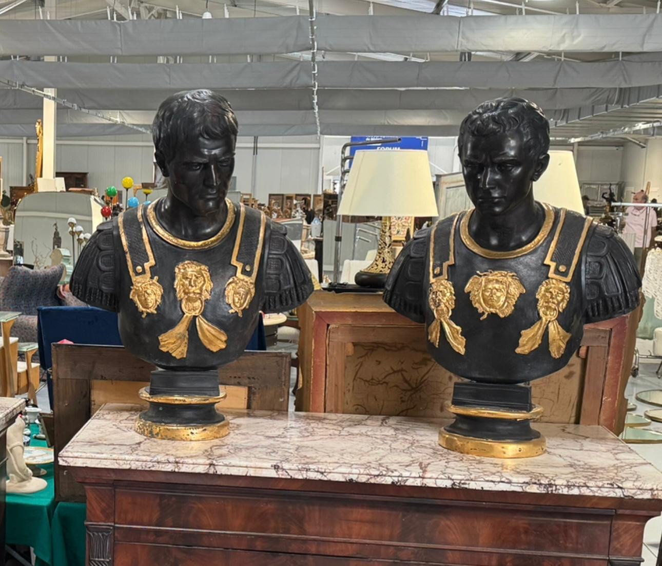 Impressive Busts of Four Roman Emperors - Patinated and Gilded Bronze mediados del siglo XX en venta