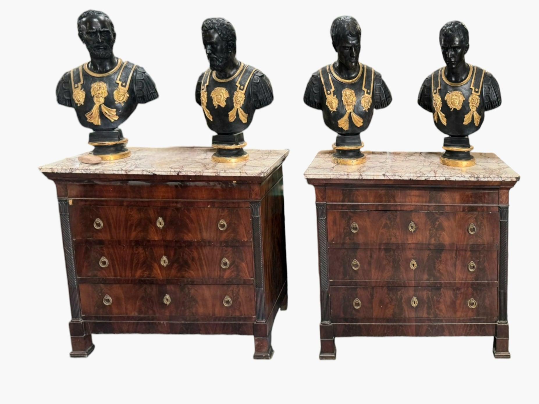 Impressive Busts of Four Roman Emperors - Patinated and Gilded Bronze en venta 2
