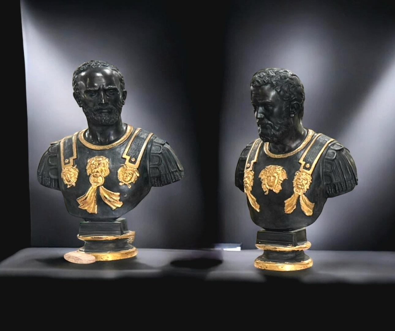 Impressive Busts of Four Roman Emperors - Patinated and Gilded Bronze en venta 3