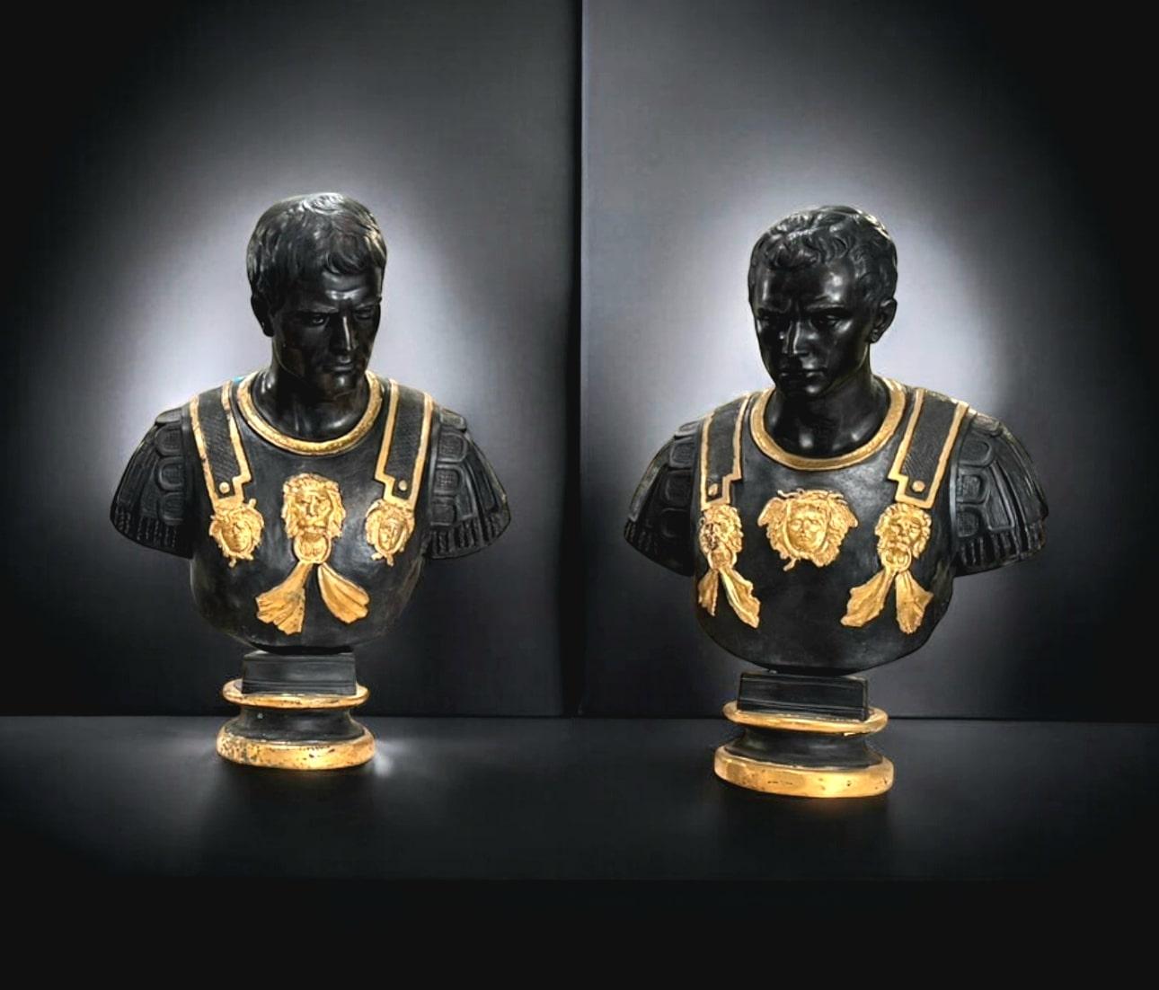 Impressive Busts of Four Roman Emperors - Patinated and Gilded Bronze en venta 4
