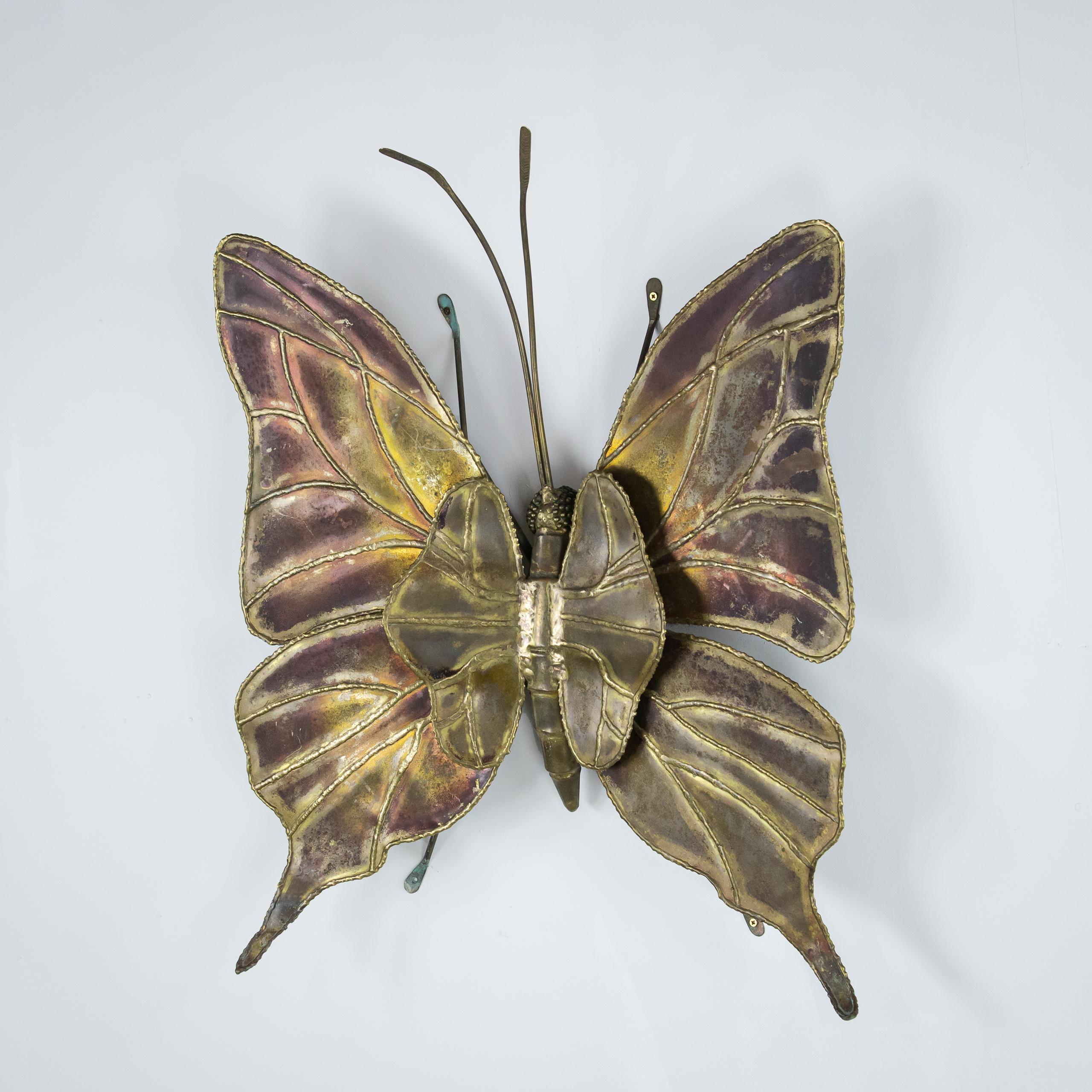 Impressive Butterfly wall sconce or ceiling light attributed to Henri Fernandez most likely for either Jacques Duval-Brasseur or Maison Honore. Patinated Brass. Untouched save for rewiring and PAT testing to UK standard. This can be either hard