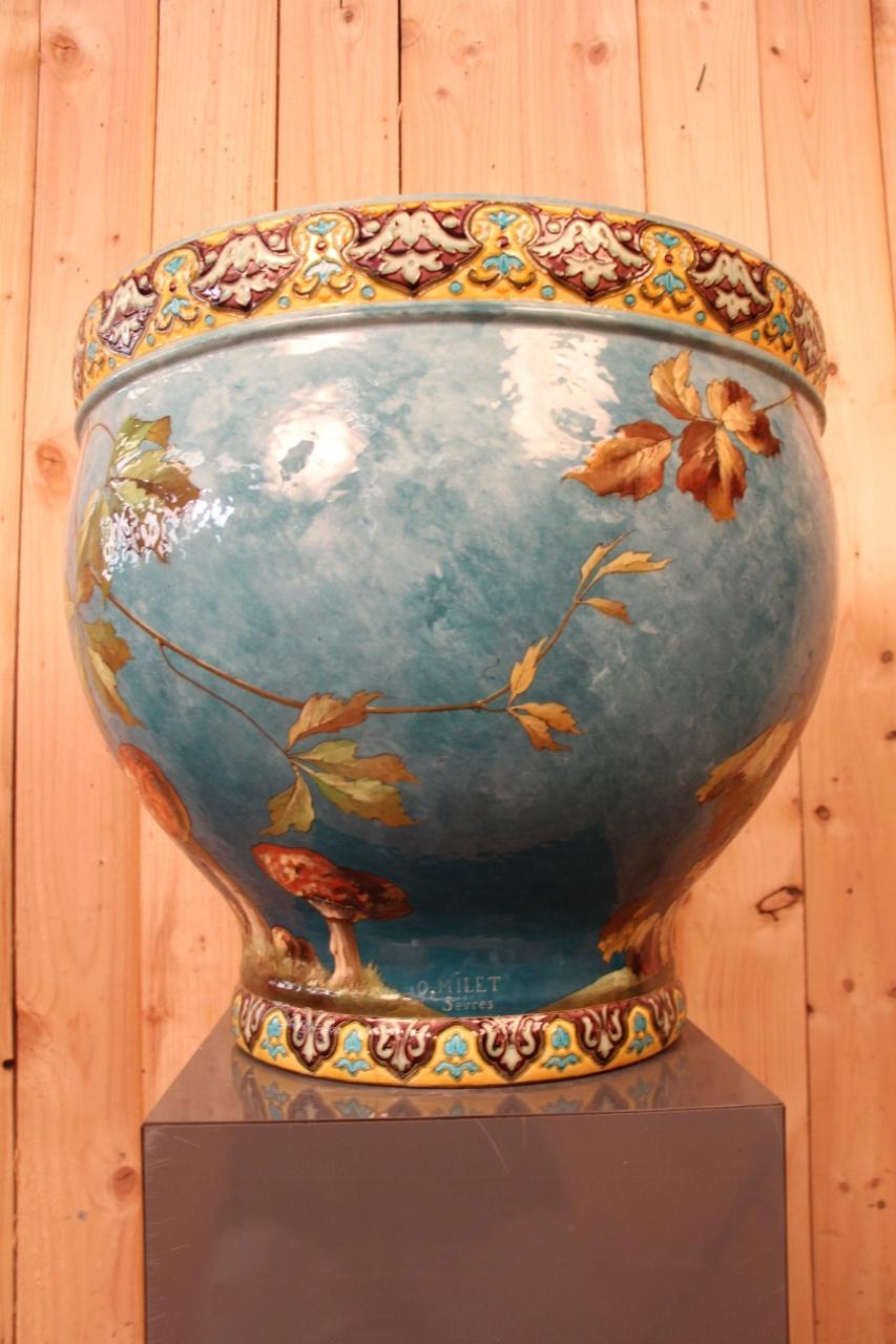 Impressive Cache Pot By Optat Milet And Emile Richard In Fair Condition For Sale In charmes, FR