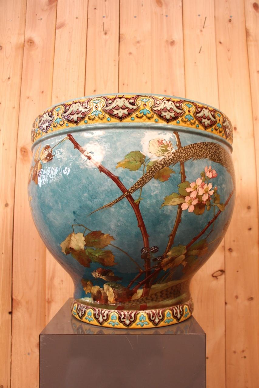 Ceramic Impressive Cache Pot By Optat Milet And Emile Richard For Sale