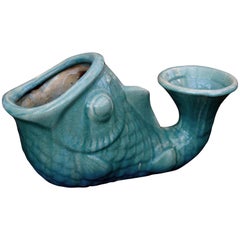 Impressive Californian 1930s Aqua-Glazed Fish Vessel by Gladding McBean Kilns