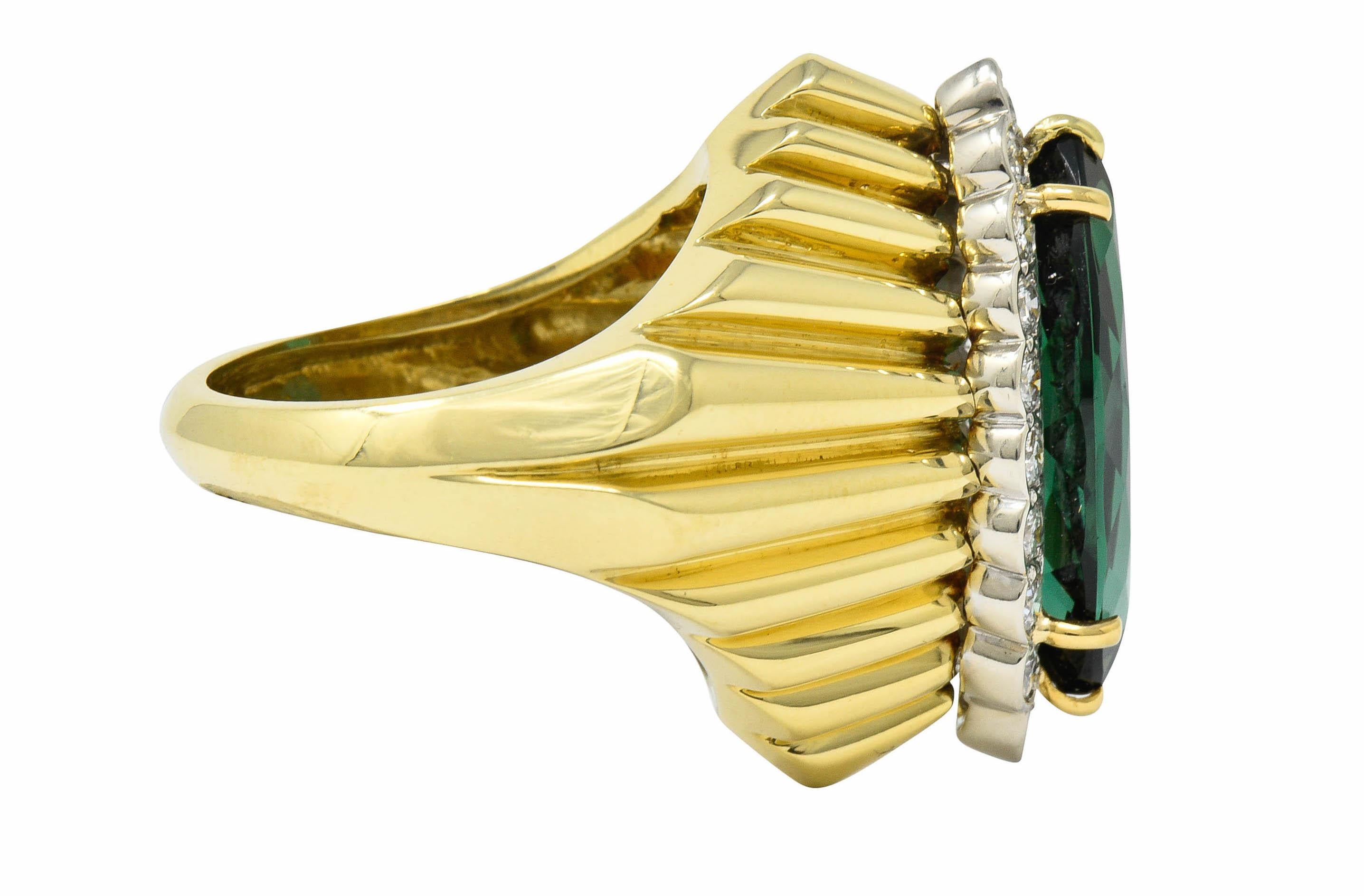 Contemporary  Cartier 1970s Vintage Tourmaline Diamond 18 Karat Yellow Gold Ring