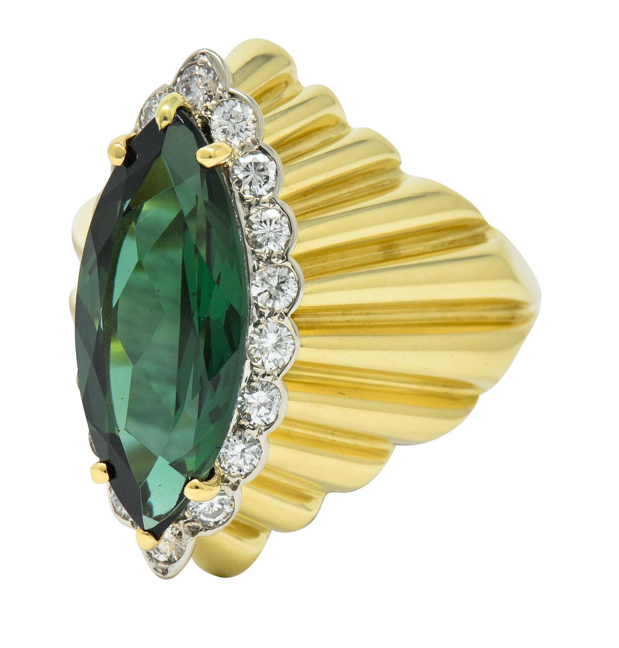  Cartier 1970s Vintage Tourmaline Diamond 18 Karat Yellow Gold Ring In Excellent Condition In Philadelphia, PA