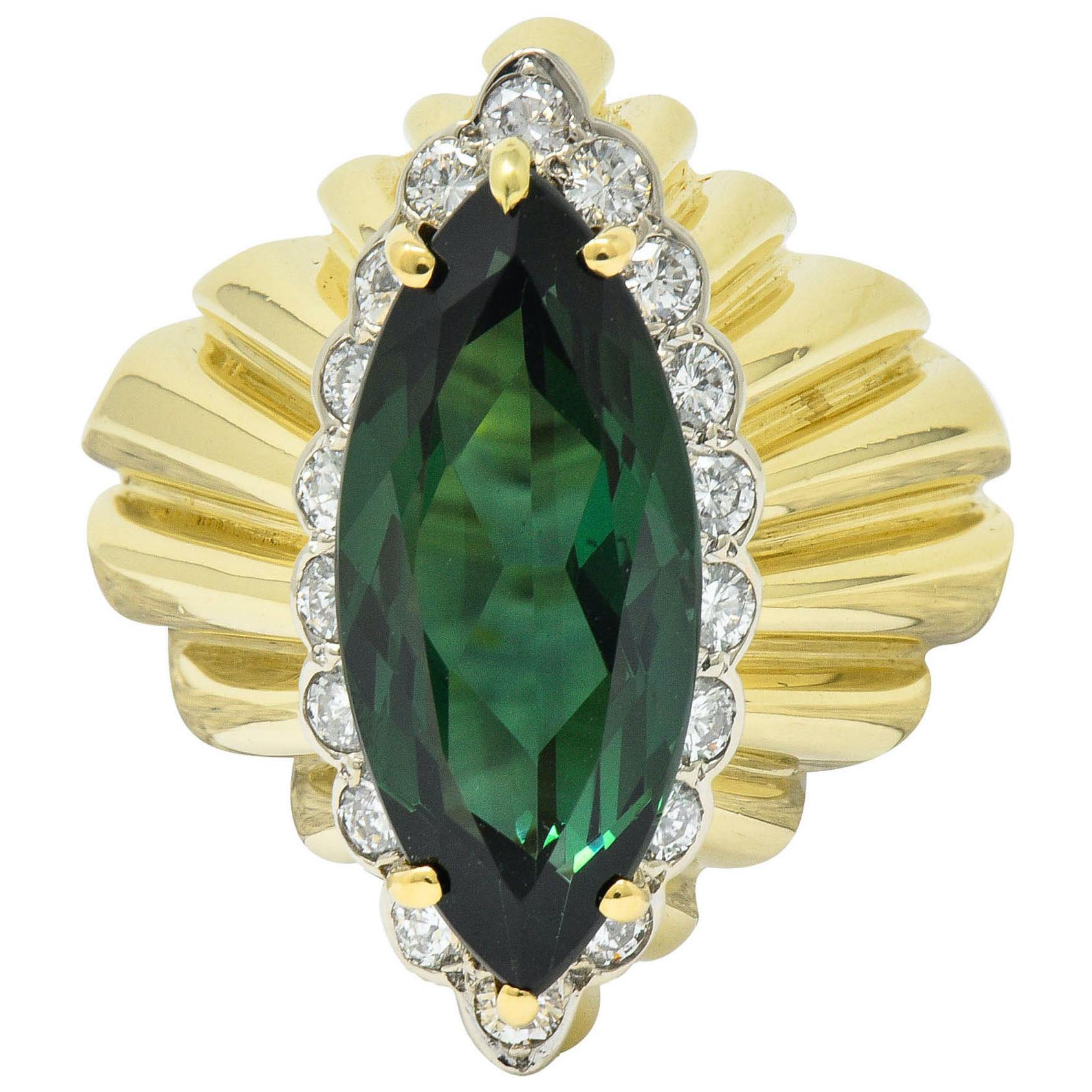  Cartier 1970s Vintage Tourmaline Diamond 18 Karat Yellow Gold Ring