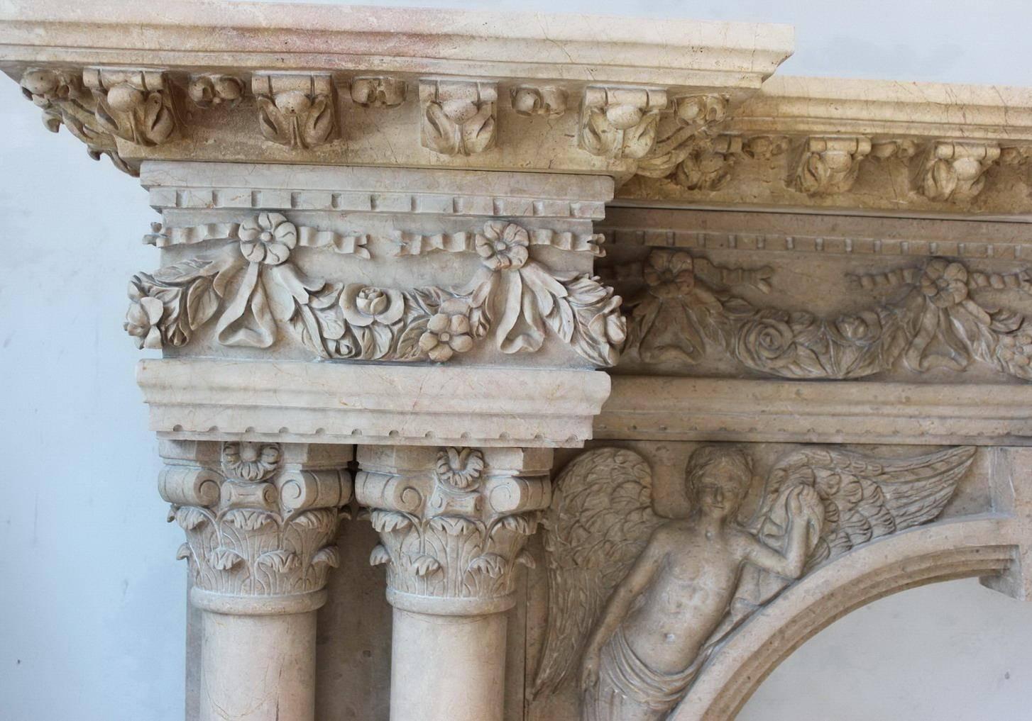 Impressive Carved Stone Period Style Fire Surround and Hearth In Good Condition For Sale In Worcester, Worcestershire