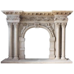 Vintage Impressive Carved Stone Period Style Fire Surround and Hearth