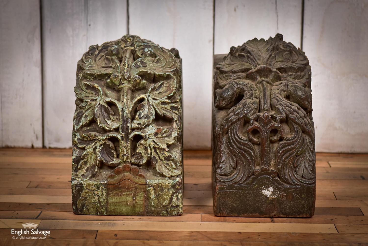 Impressive and beautiful, these deep carved antique teak decorative blocks or 'todla