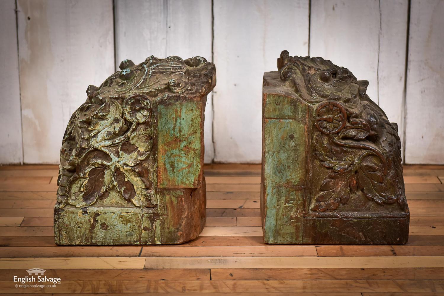 Indian Impressive Carved Teak Decorative Blocks, 20th Century For Sale