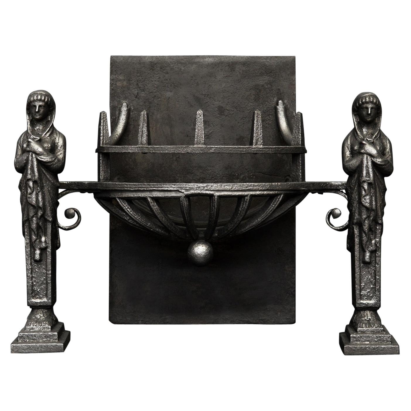 Impressive Cast Iron Firegrate with Female Figures For Sale