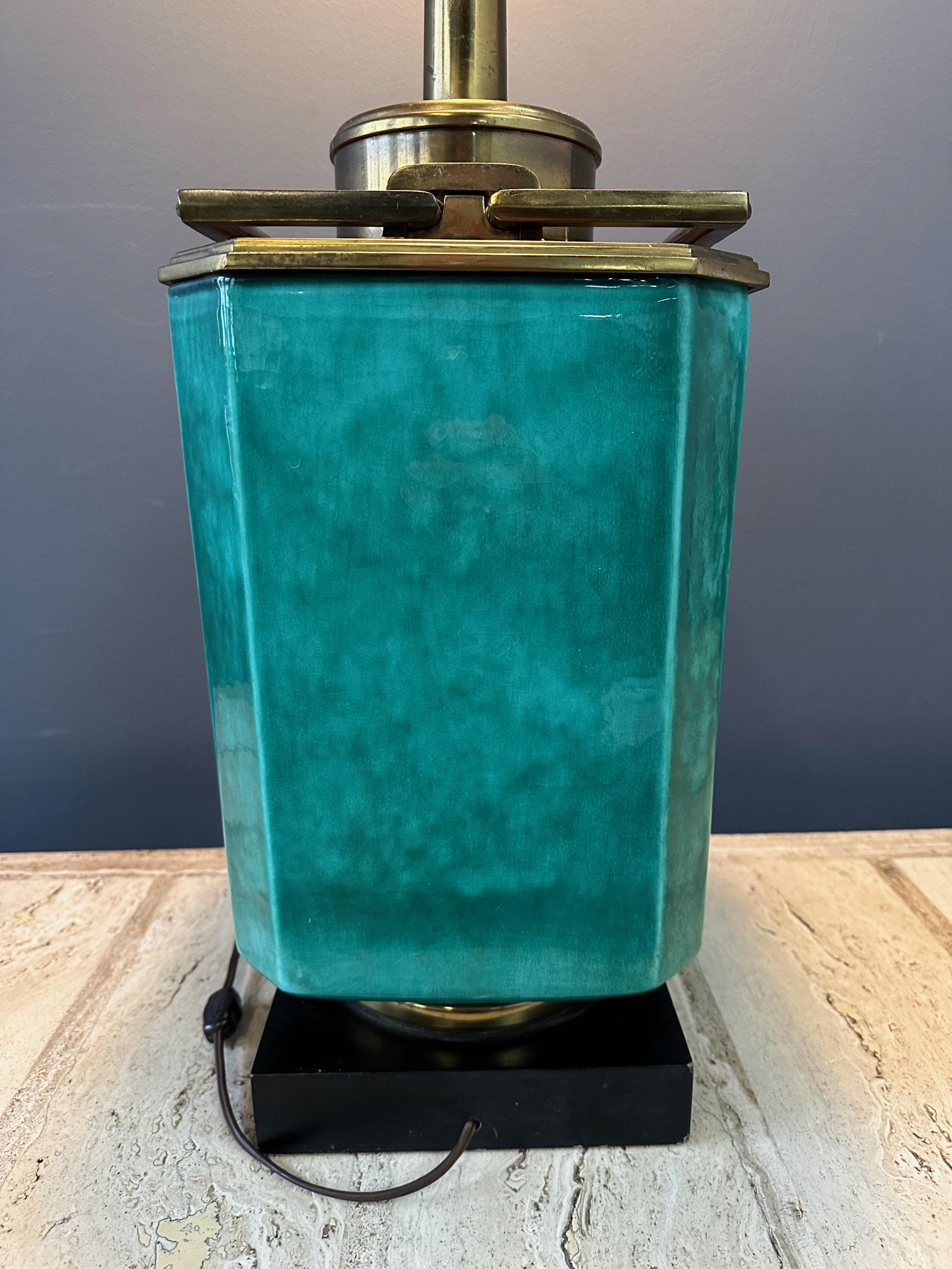 North American Impressive Ceramic and Brass Table Lamp by Edwin Cole for Stiffel