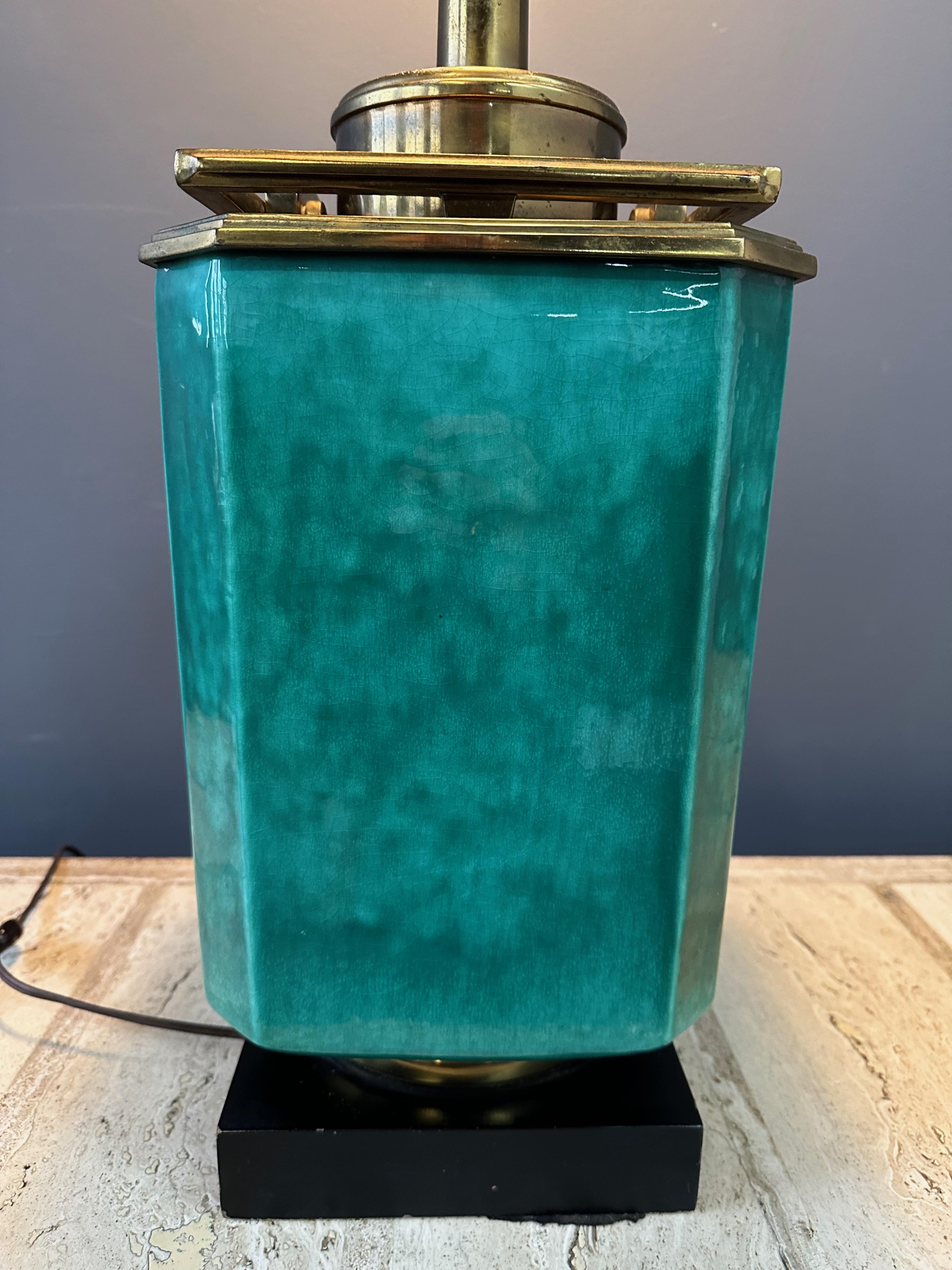 Impressive Ceramic and Brass Table Lamp by Edwin Cole for Stiffel In Good Condition In Philadelphia, PA