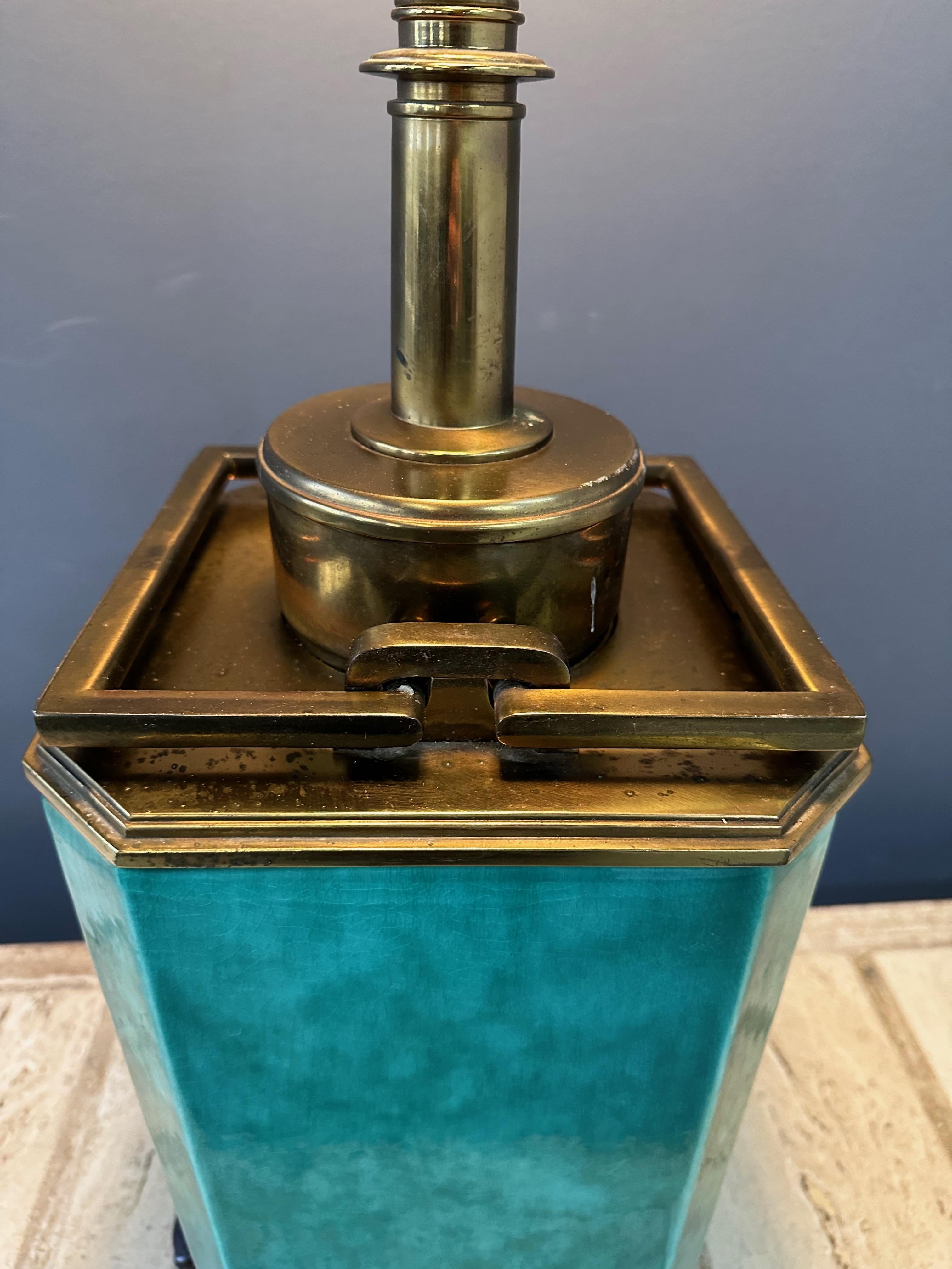 Impressive Ceramic and Brass Table Lamp by Edwin Cole for Stiffel 1