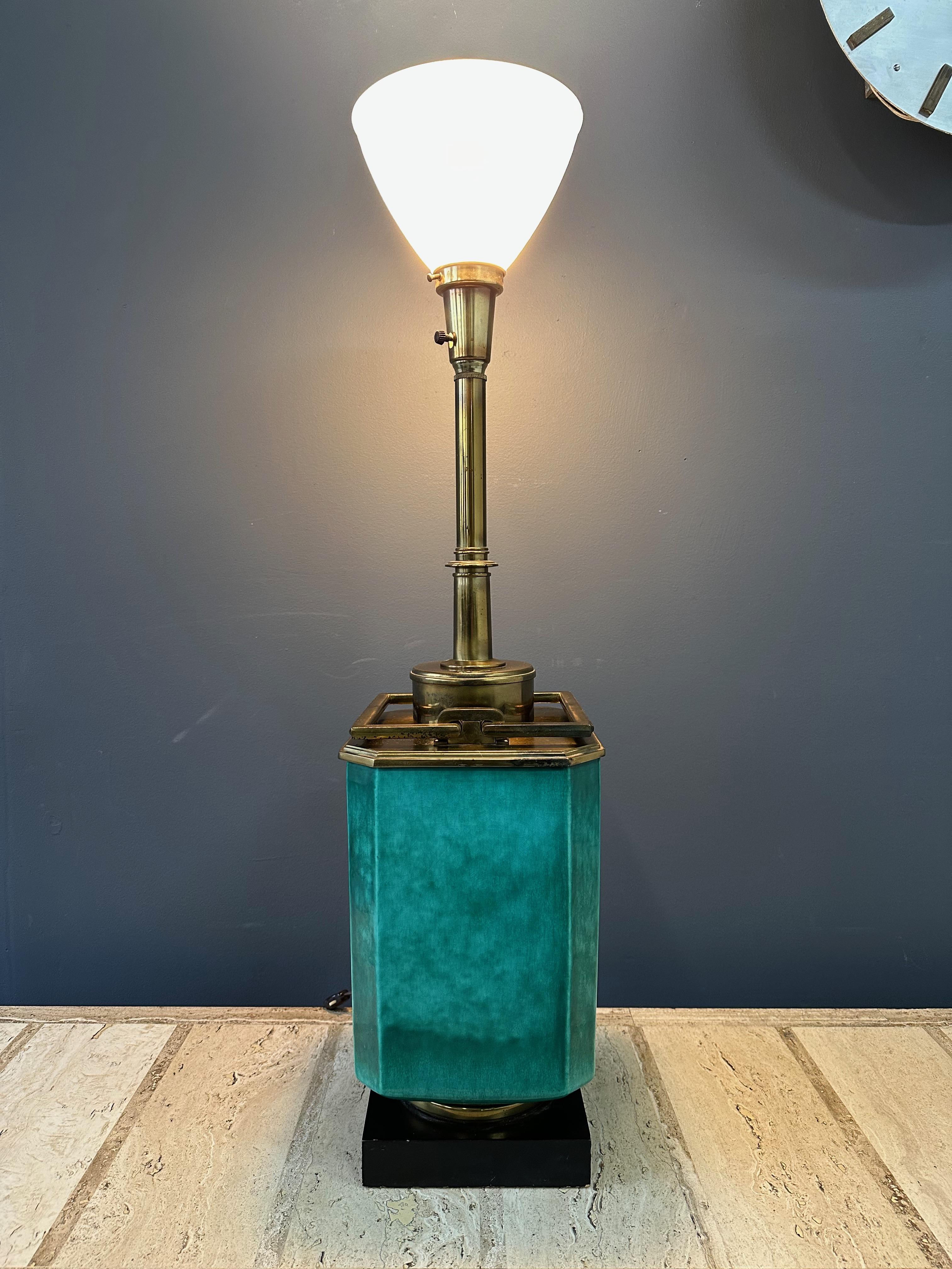 Impressive Ceramic and Brass Table Lamp by Edwin Cole for Stiffel 3