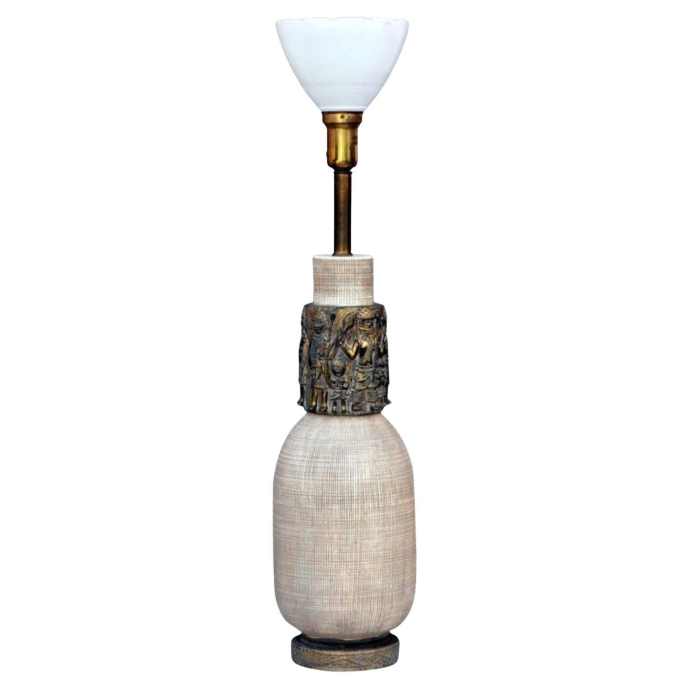 Impressionante lampada in ceramica e bronzo dorato di Reglor of Calif