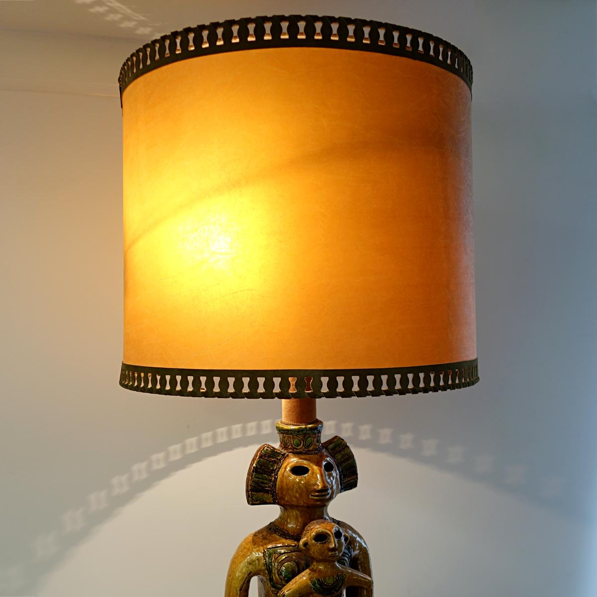 Impressive Ceramic Floor or Table Lamp in Mystic and Majestic Mayan Style For Sale 3