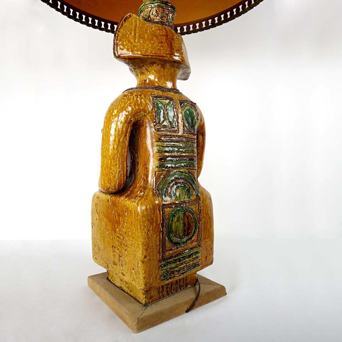 Folk Art Impressive Ceramic Floor or Table Lamp in Mystic and Majestic Mayan Style For Sale