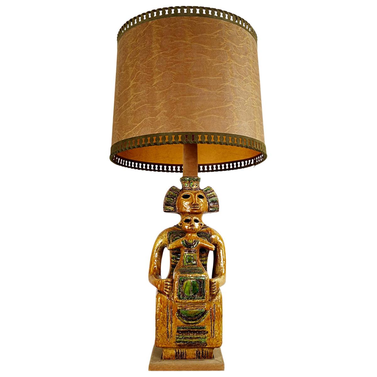 Impressive Ceramic Floor or Table Lamp in Mystic and Majestic Mayan Style For Sale