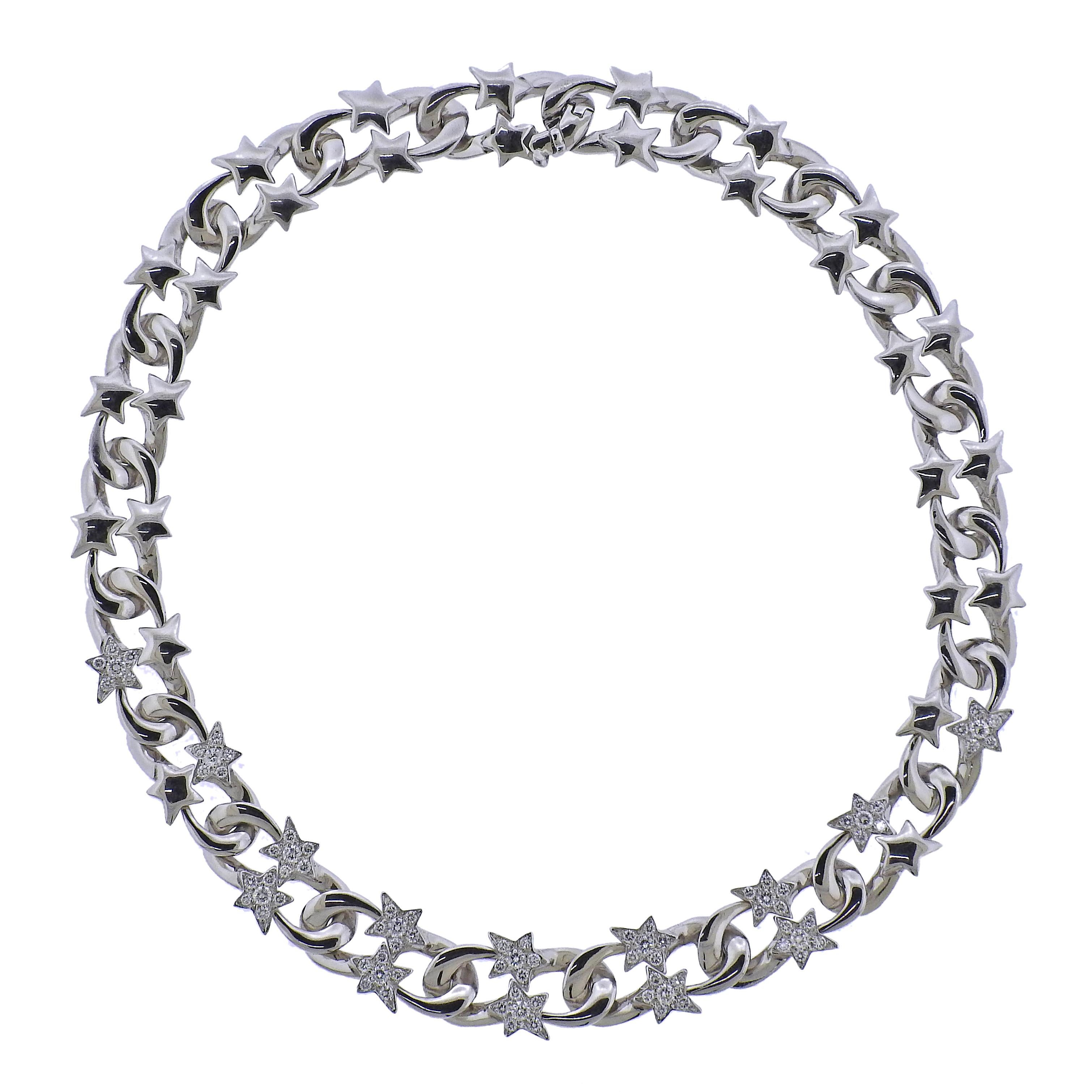  Heavy 18k white gold necklace set with approximately 2.50ctw of FG/VS diamonds.  Crafted by Chanel the necklace is 15 1/2