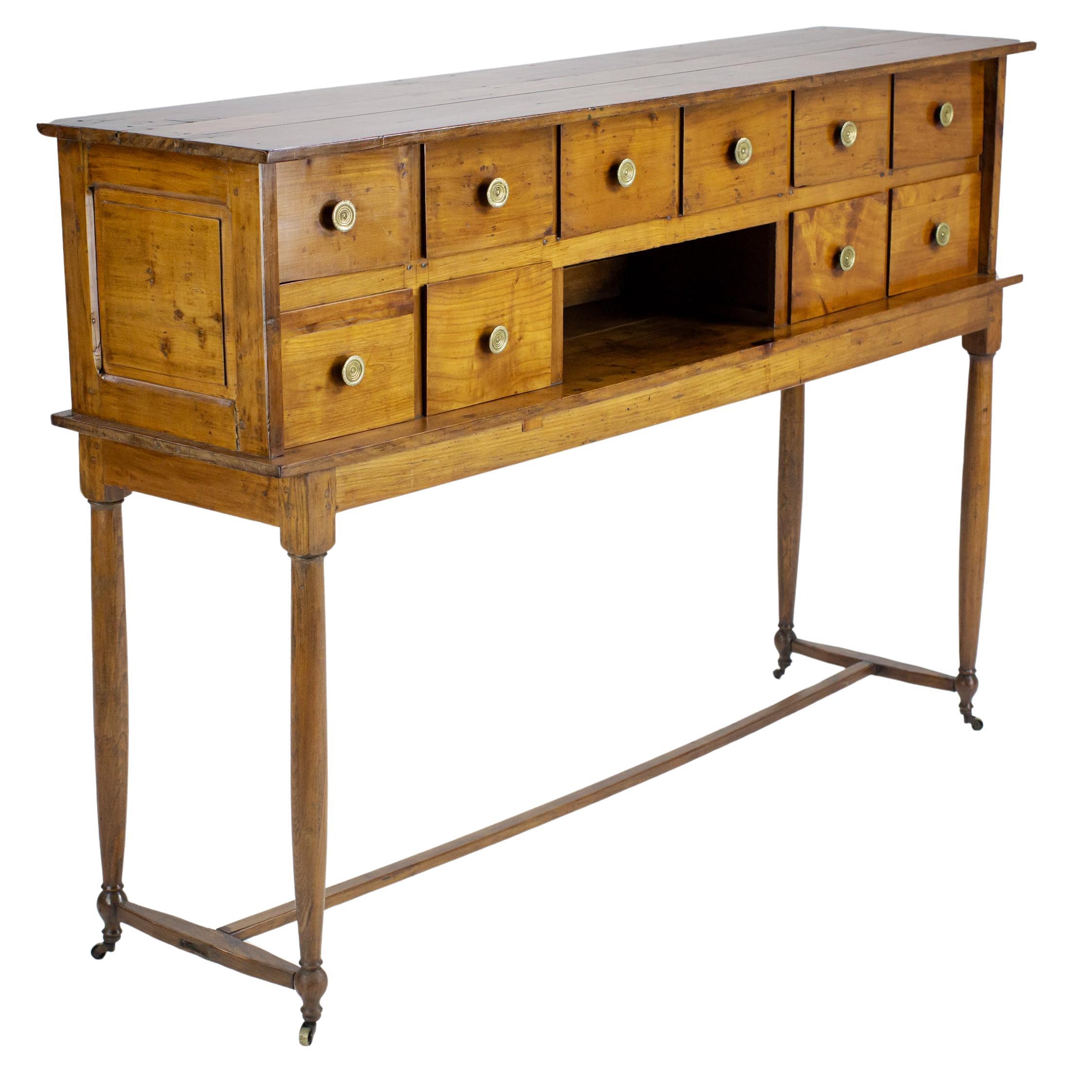 Impressive Cherry Wood Provincial Console with Drawers For Sale