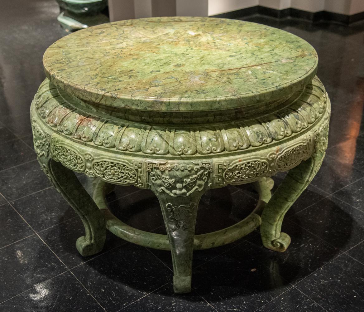 The table is one of a group of such furnishings created for palatial environments of obvious “Luxe”. Rendered in a design and conformation generally associated with furnishings specifically intended for installation within pavilions accessible to