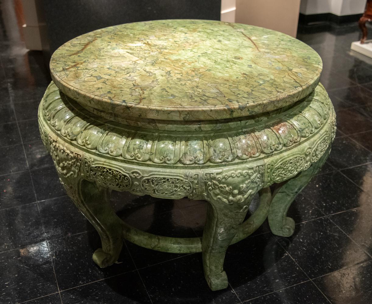20th Century Impressive Chinese Carved Serpentine Center Table