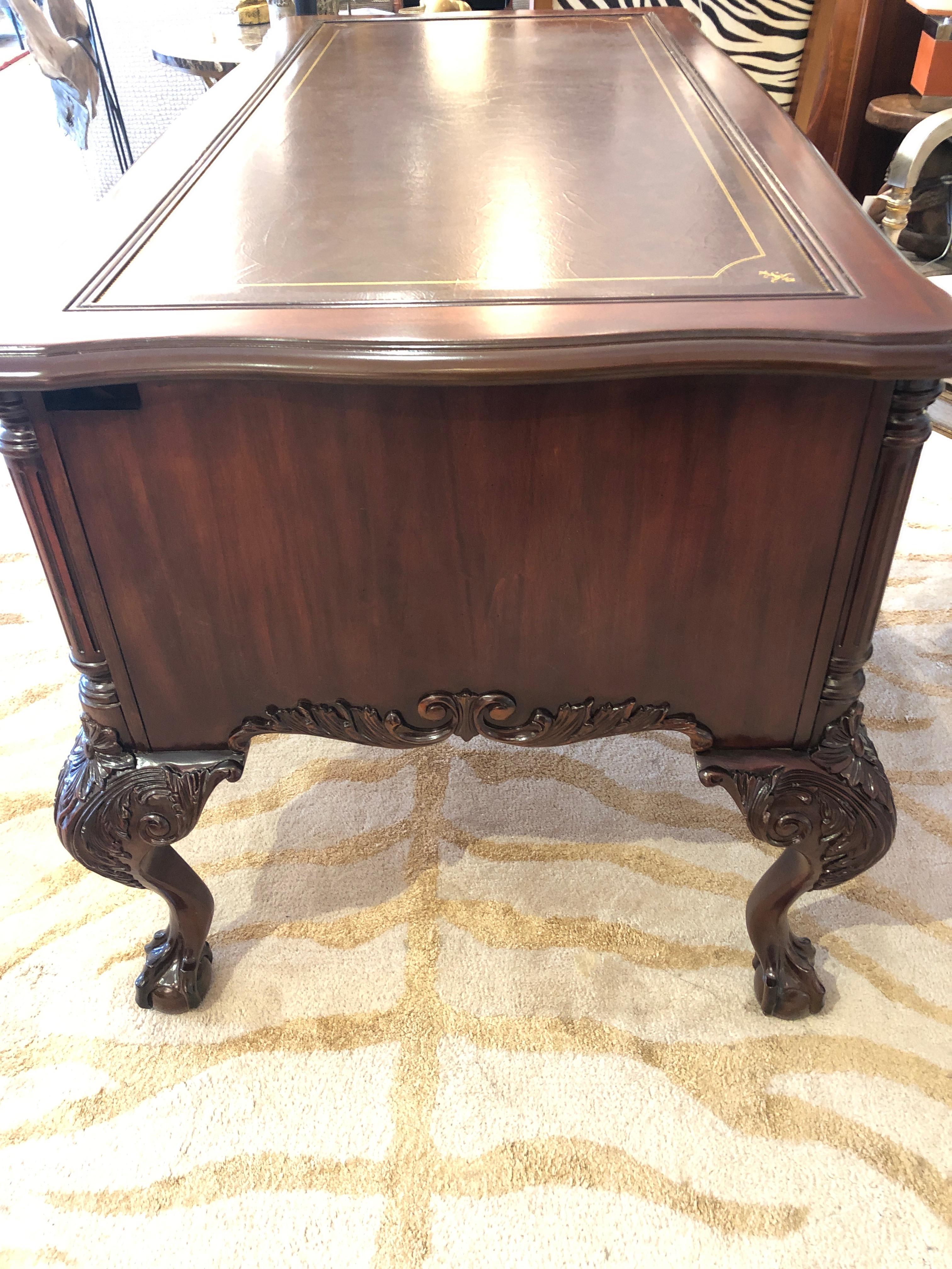 Impressive Chippendale Style Mahogany and Leather Executive Desk 2