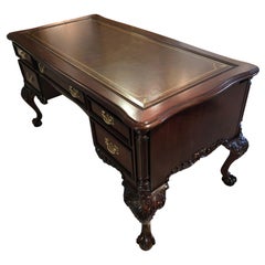 Vintage Impressive Chippendale Style Mahogany and Leather Executive Desk