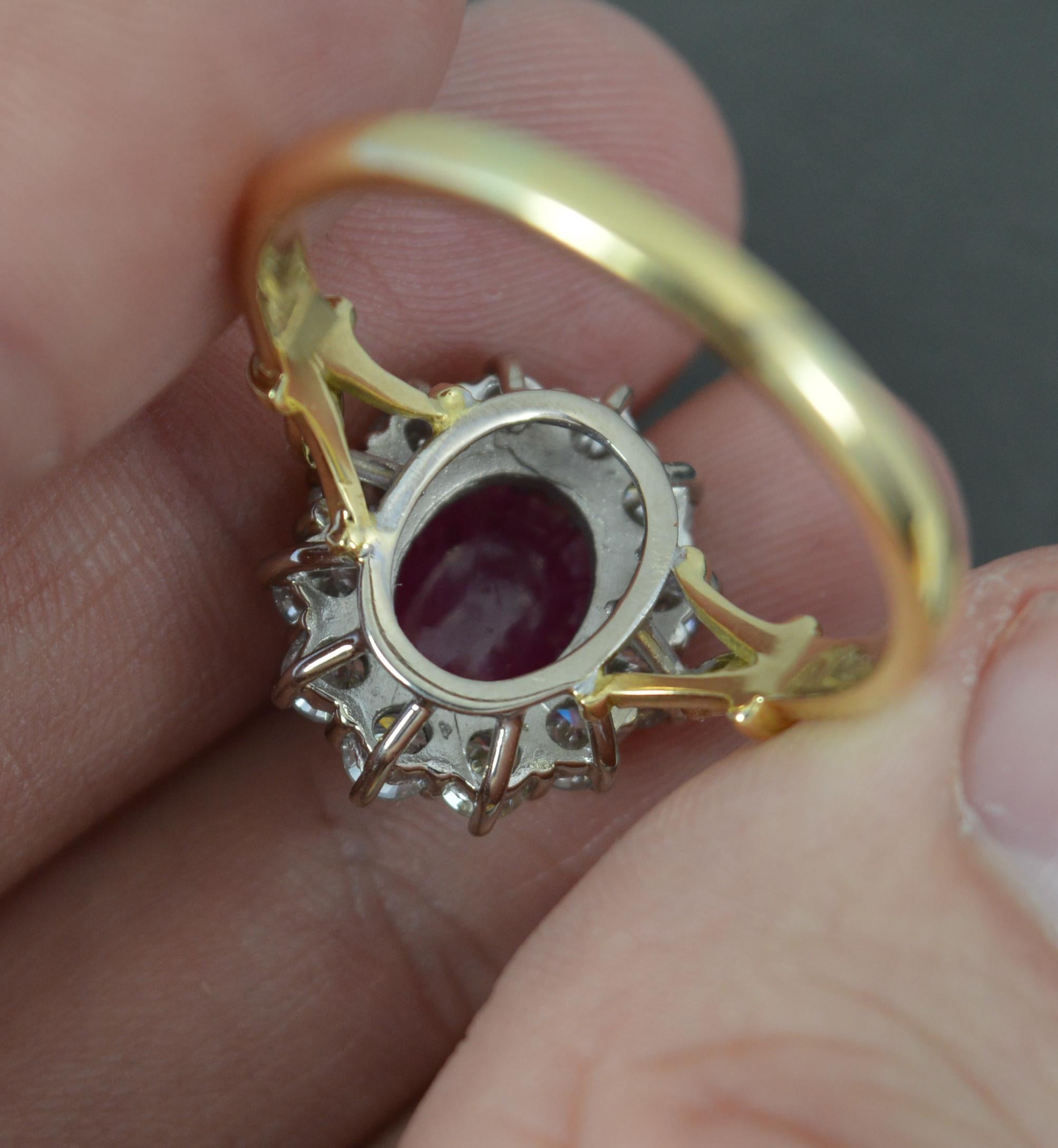 Impressive Classic 1.8ct Ruby and 1.2ct Diamond 18 Carat Gold Cluster Ring In Good Condition For Sale In St Helens, GB