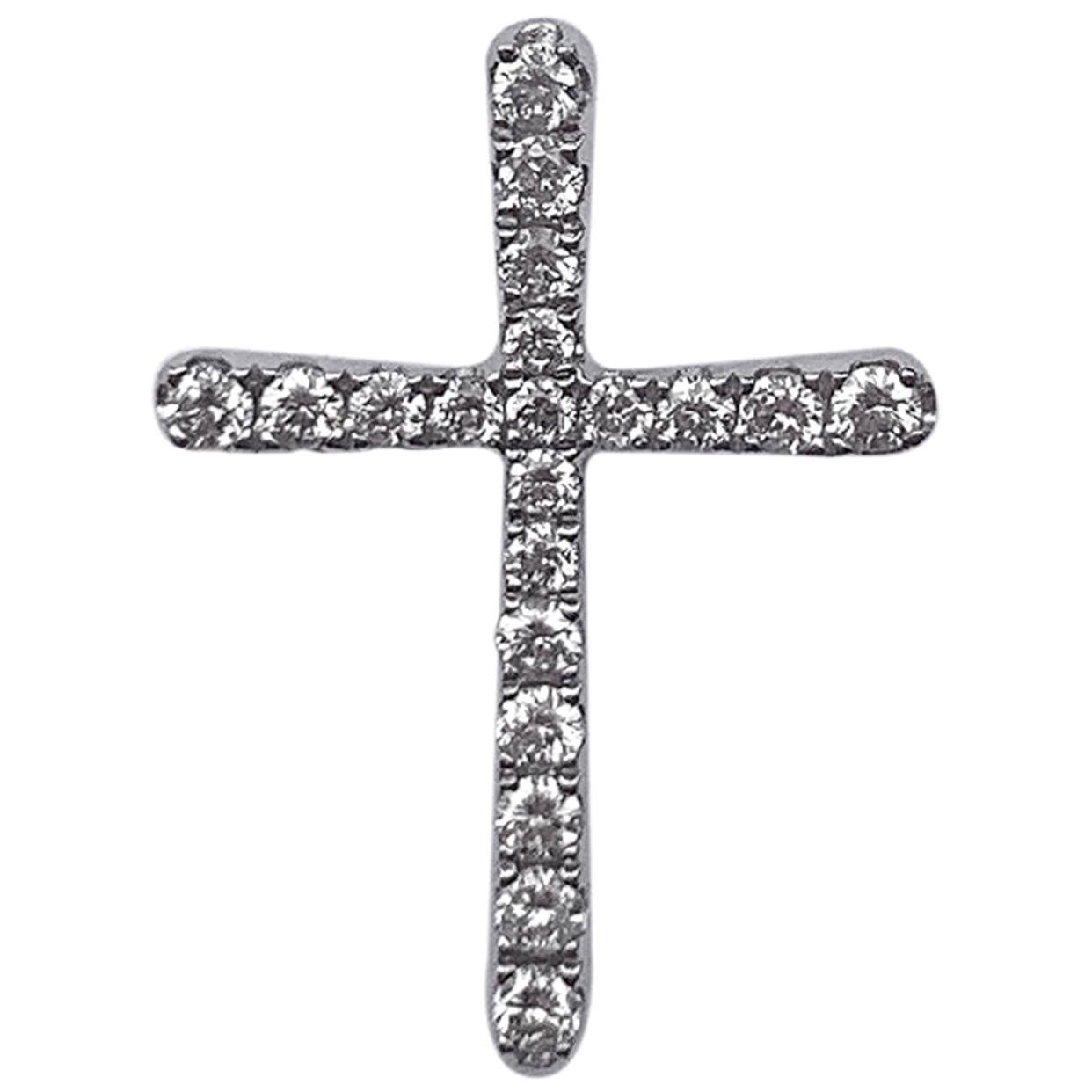 Impressive Classic White Diamond White Gold 18 Karat Cross Pendant For Sale