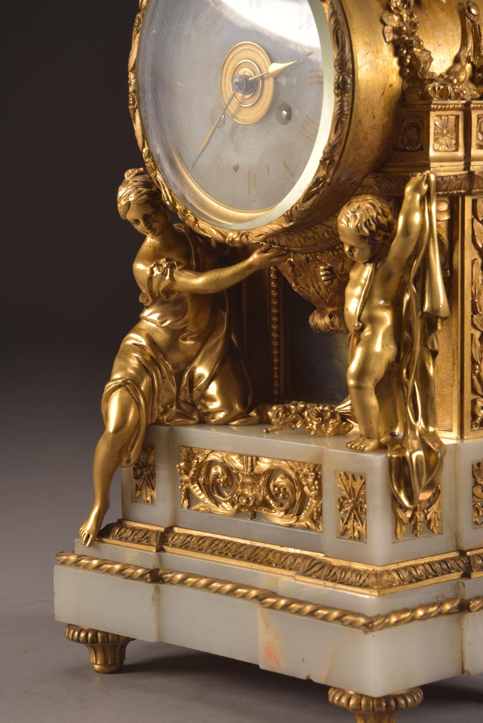 Impressive Clock, Image of a Beautiful Woman and Cherub Carrying a Clock For Sale 6