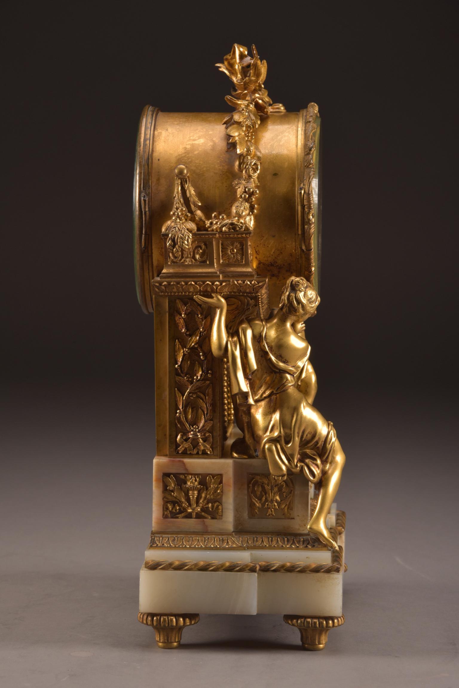 Impressive Clock, Image of a Beautiful Woman and Cherub Carrying a Clock For Sale 9